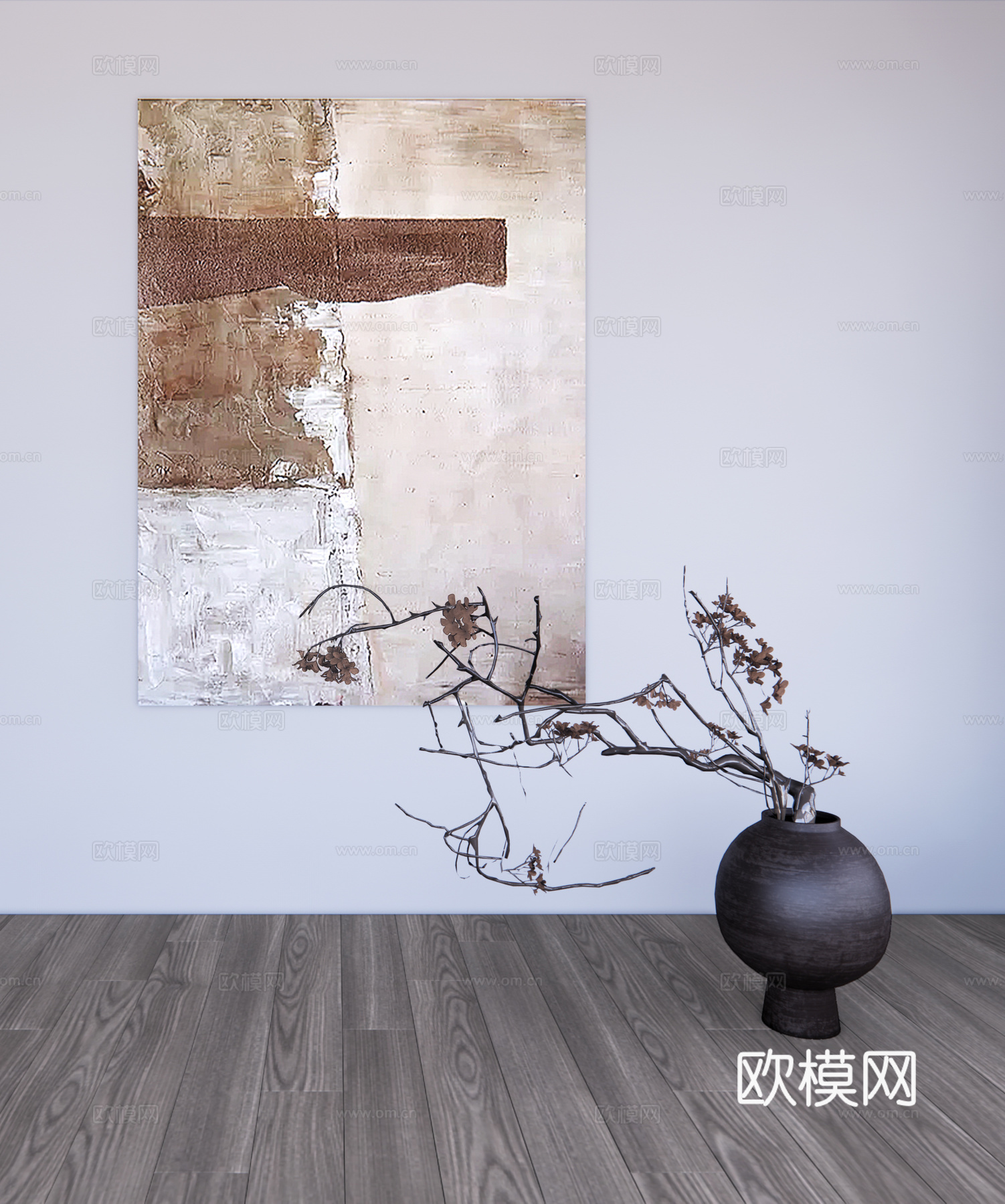 侘寂风花瓶花艺陶罐摆件组合su模型