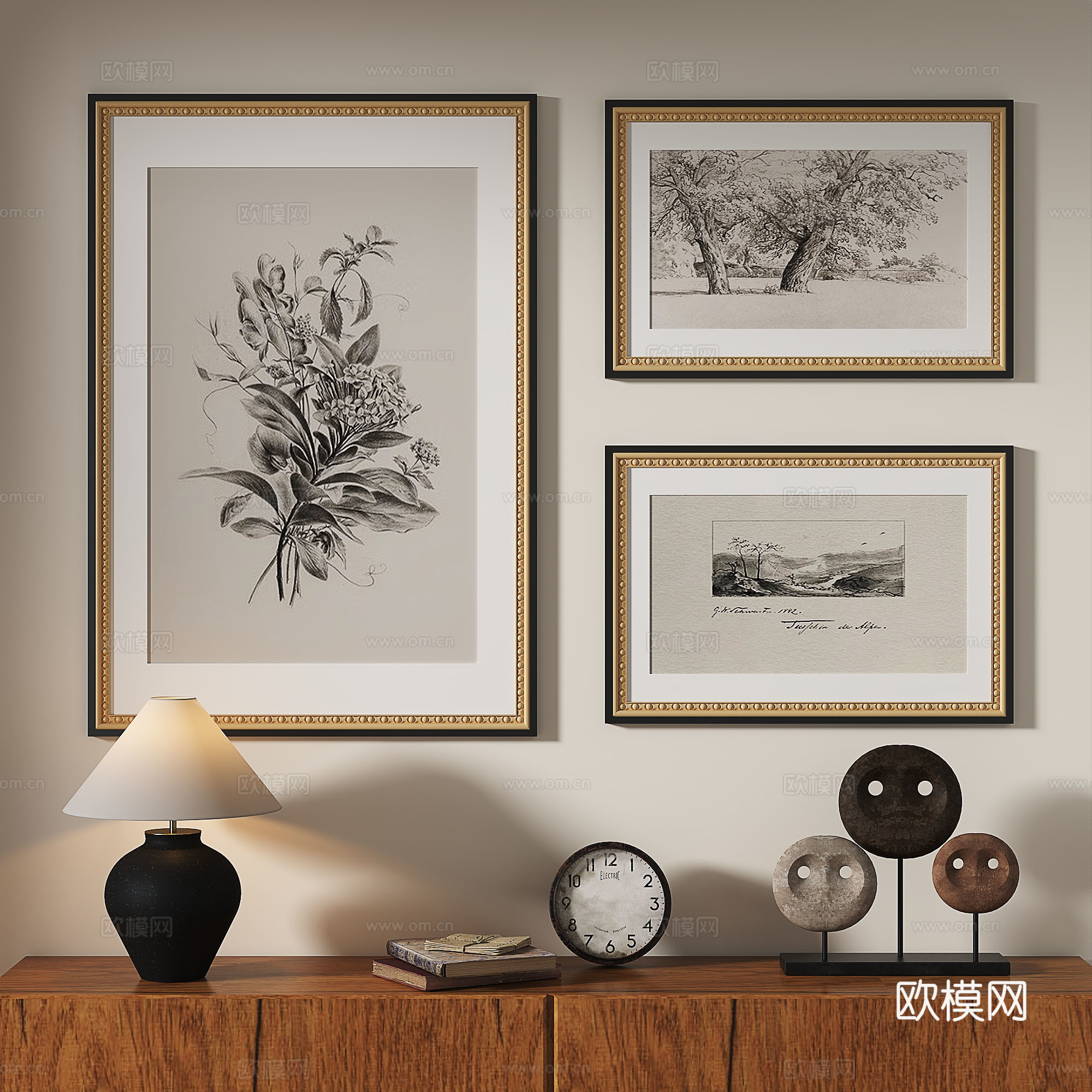 法式，欧式，古典，现代，复古，中古，抽象，轻奢，装饰画3d模型