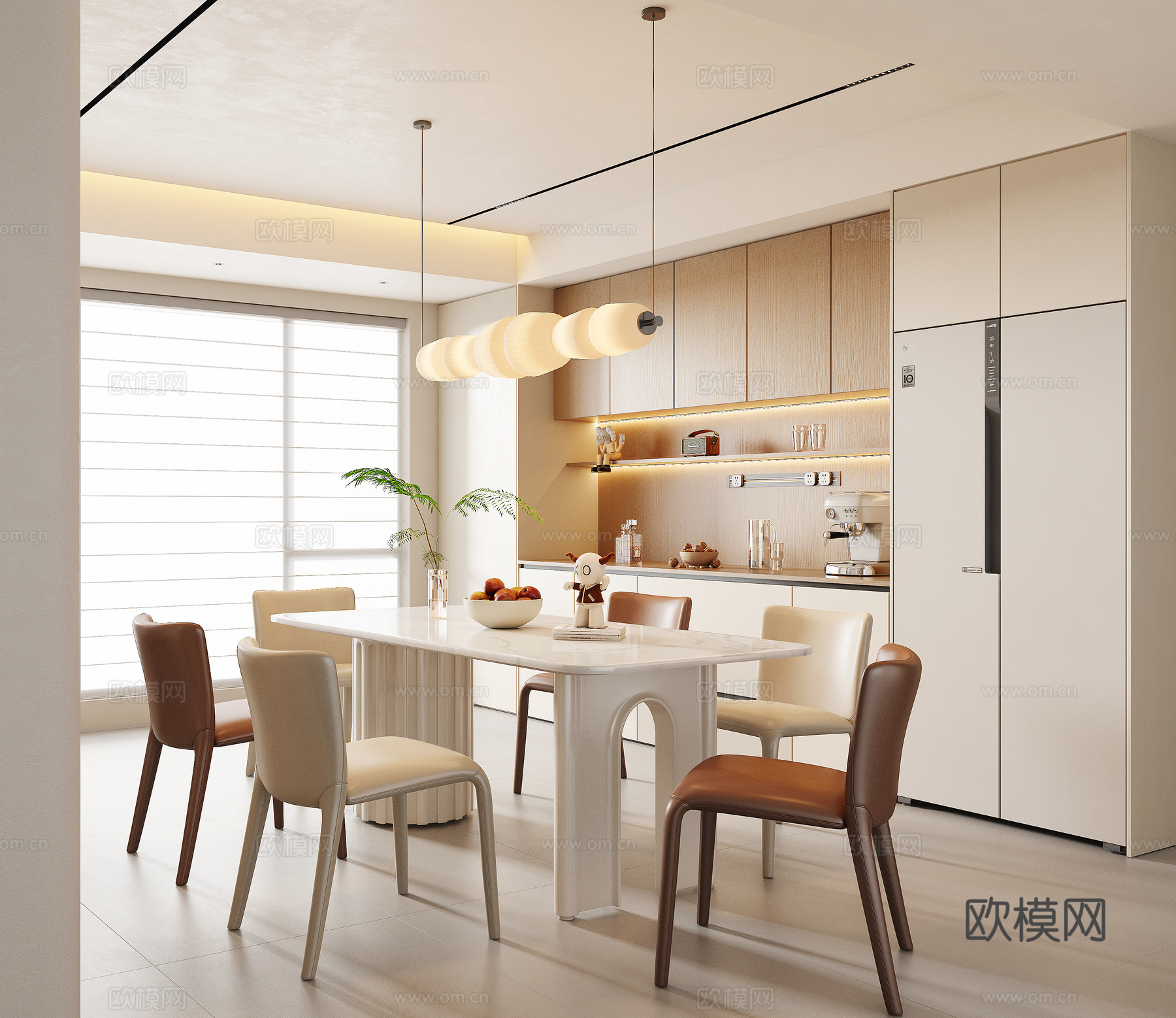现代奶油风餐厅3d模型