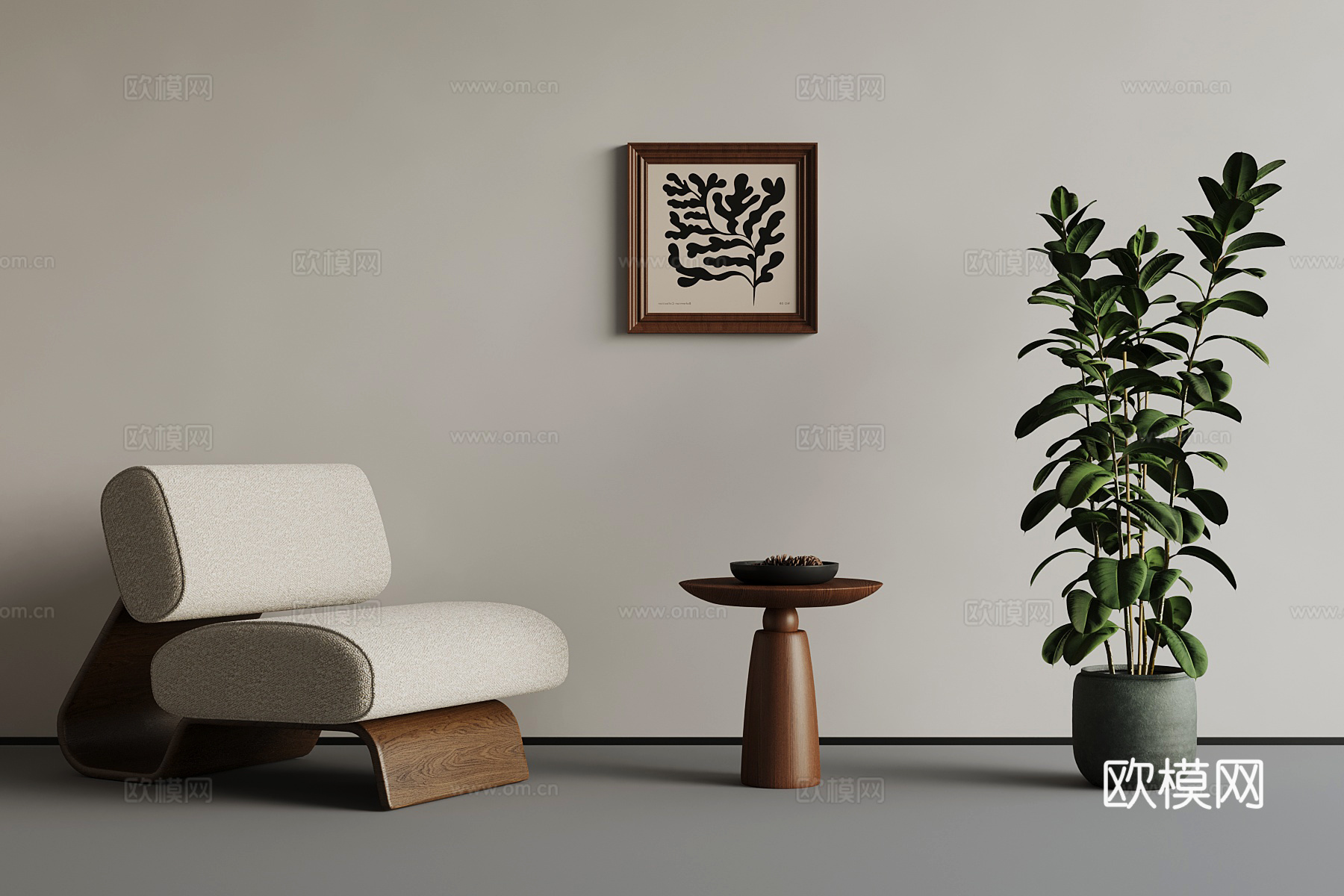 中古风休闲椅 边几 绿植su模型