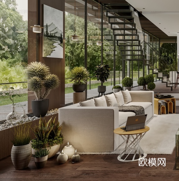 现代休闲客餐厅3d模型下载(渲染图4)