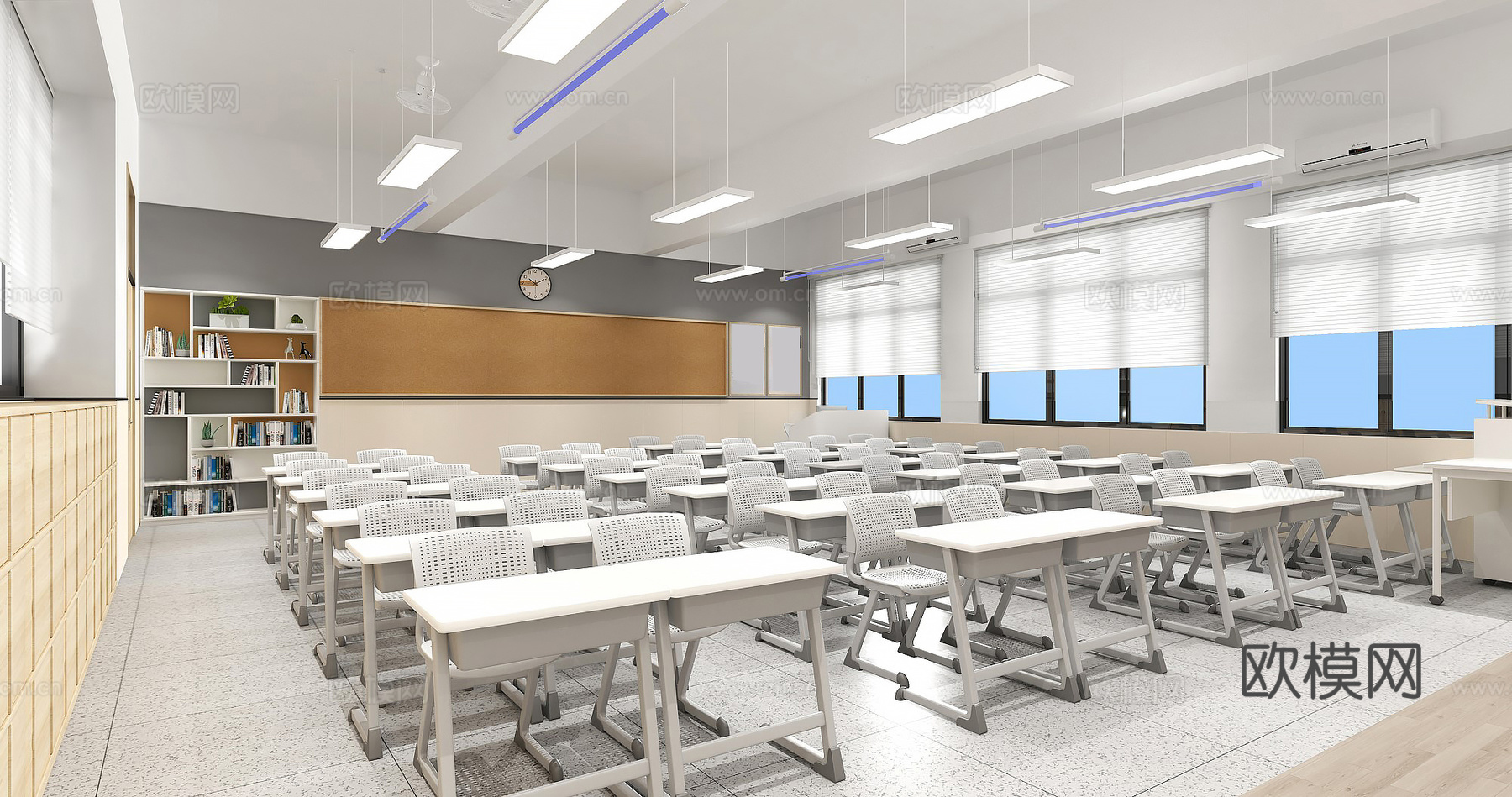 普通教室  中小学普通教室 学生课桌椅3d模型
