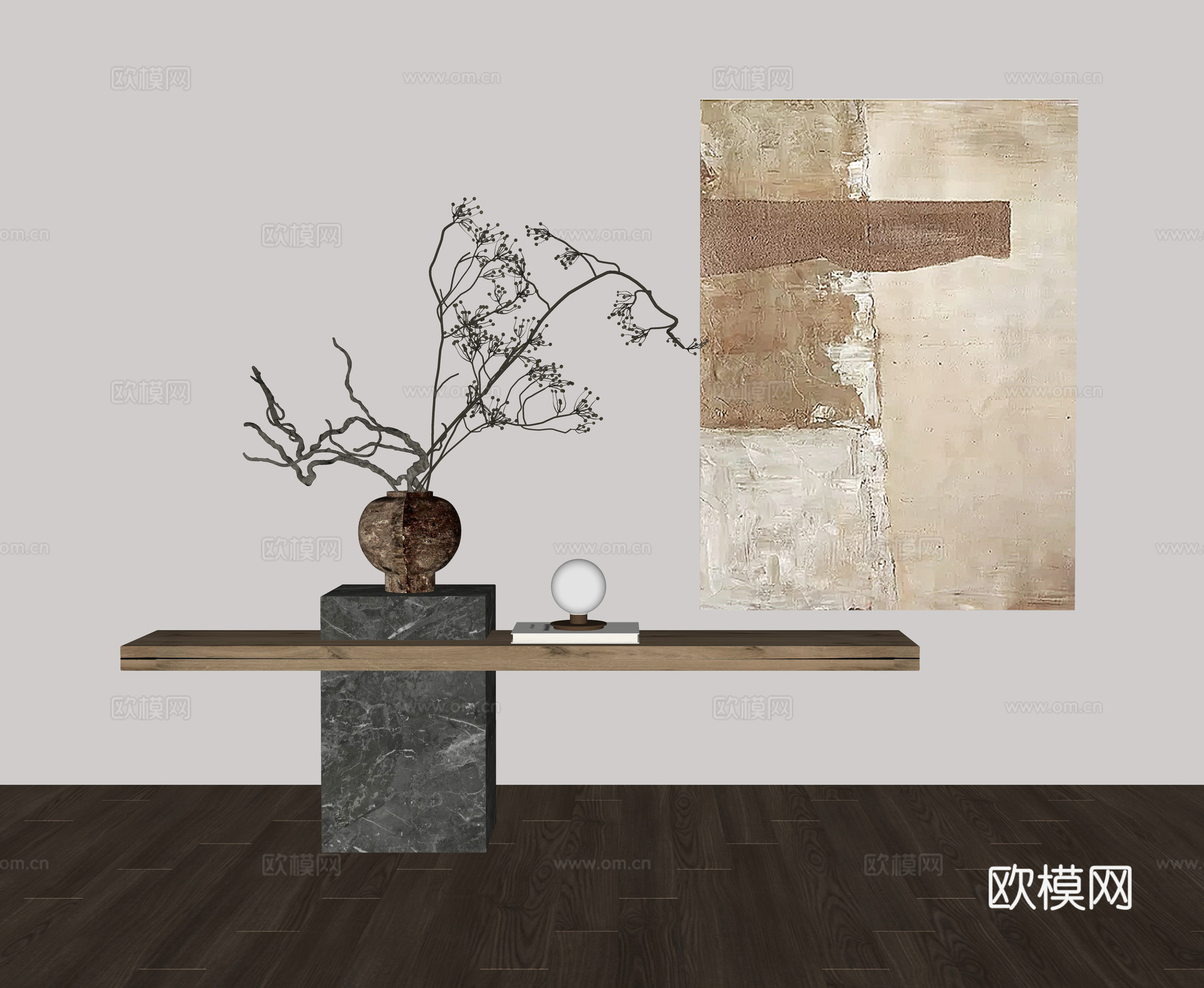 侘寂风花瓶花艺陶罐摆件组合su模型