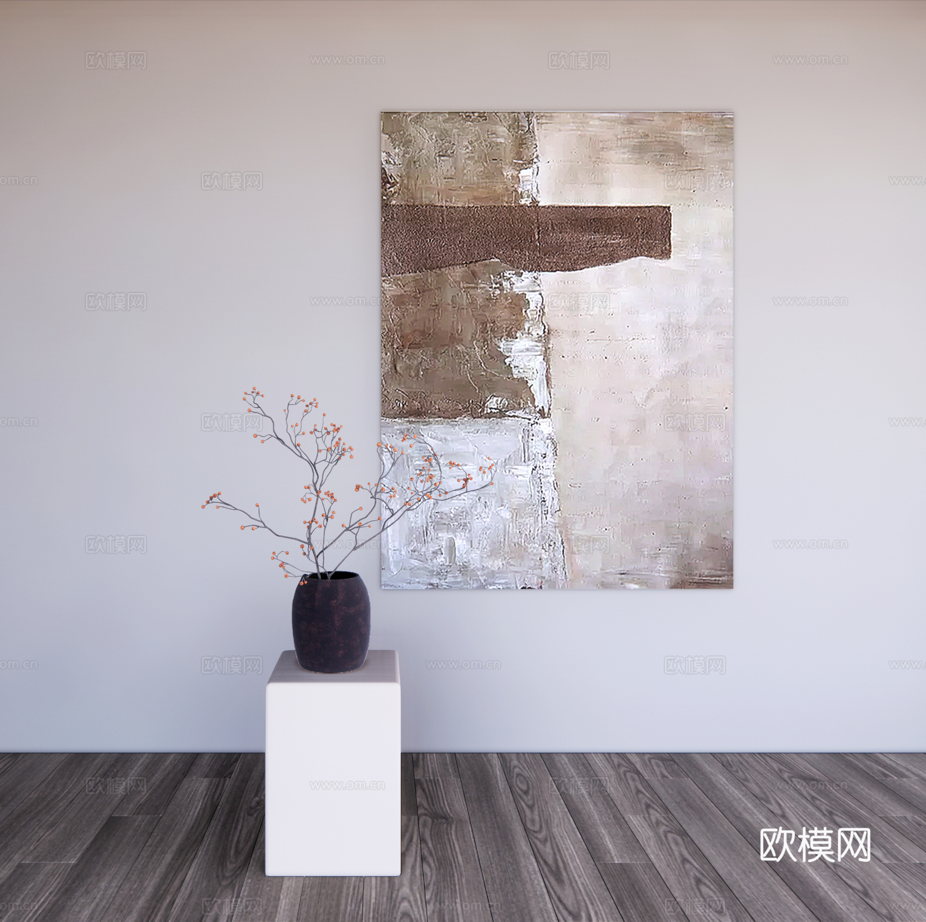 侘寂风花瓶花艺陶罐摆件组合su模型