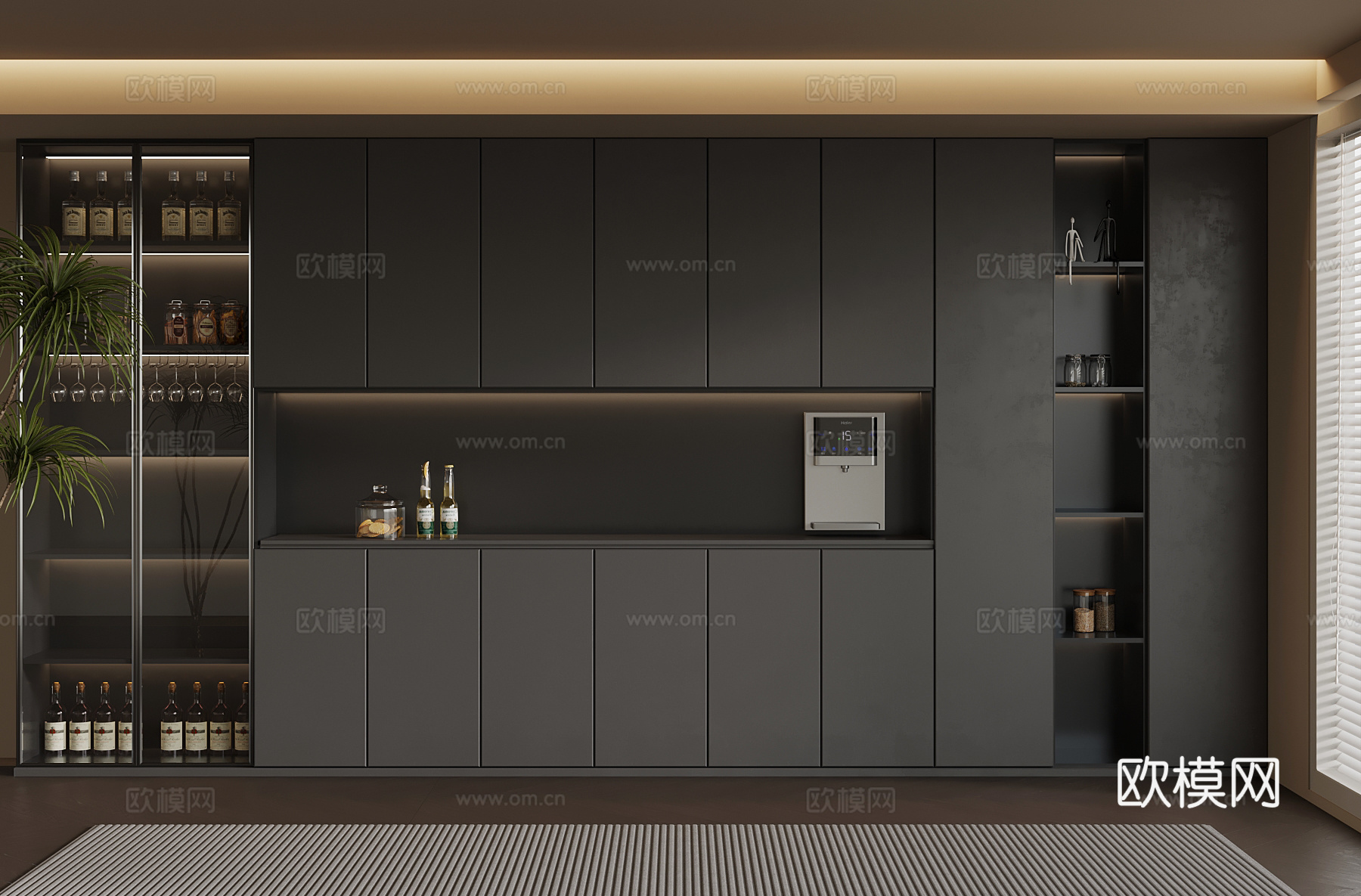 现代酒柜 饰品摆件su模型