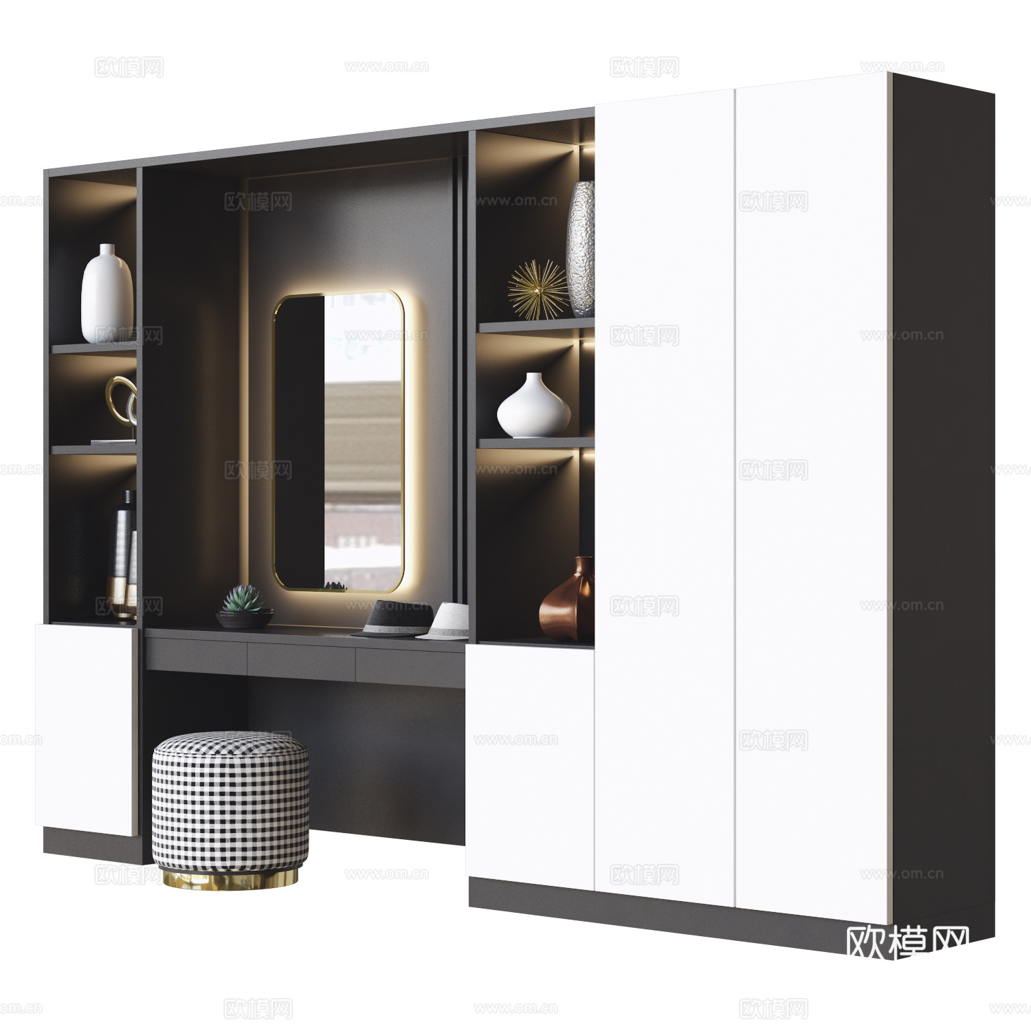 现代意式极简衣柜梳妆台3d模型