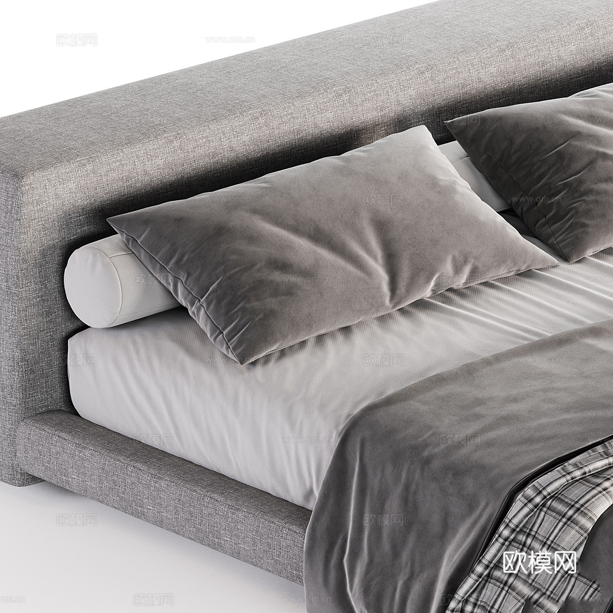 现代意式布艺双人床3d模型