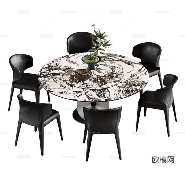 现代圆形餐桌椅su模型下载(渲染图1)