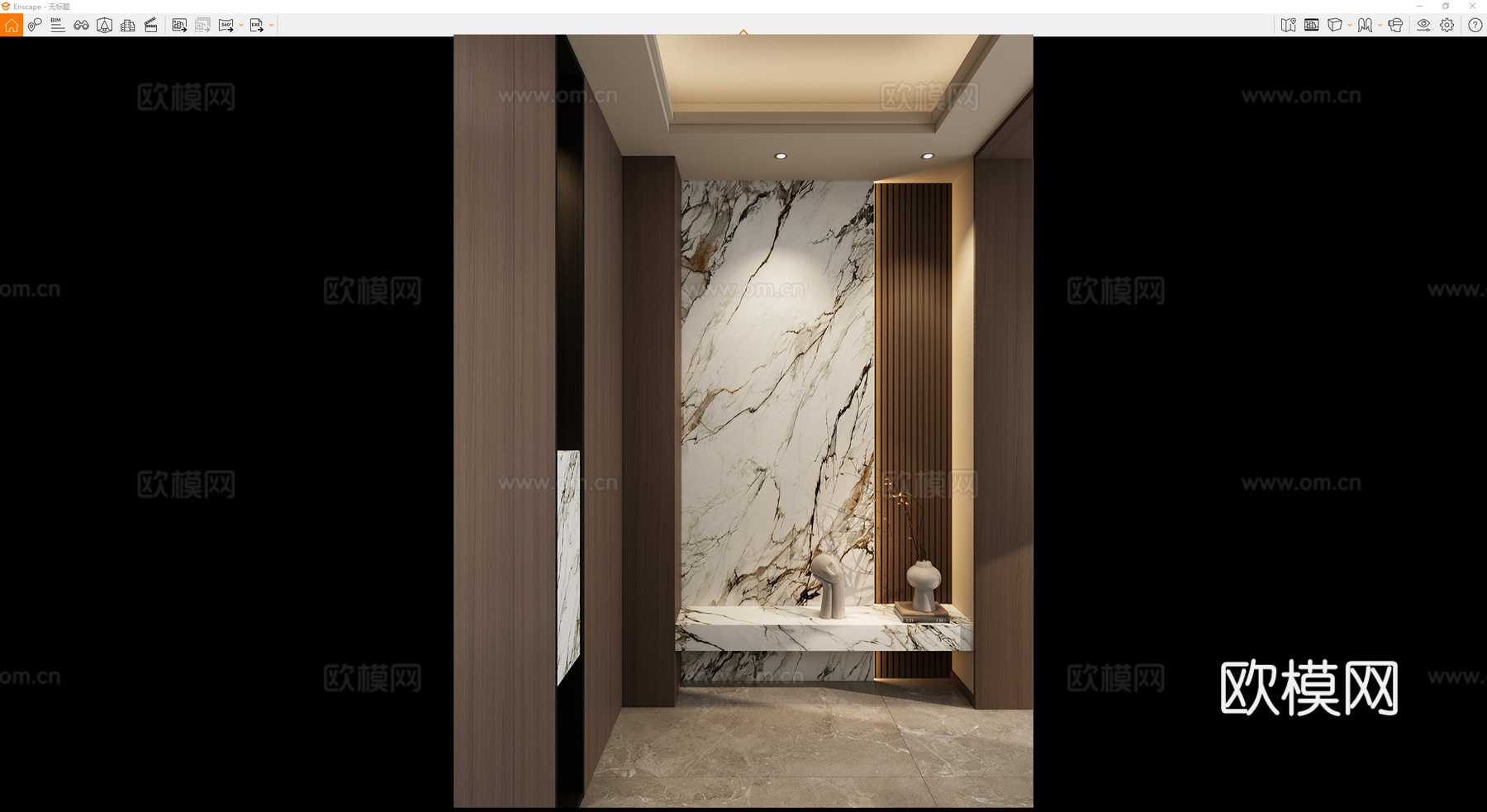 中古风 轻奢风 雕塑 奢石 端景柜 大理石 玄关su模型