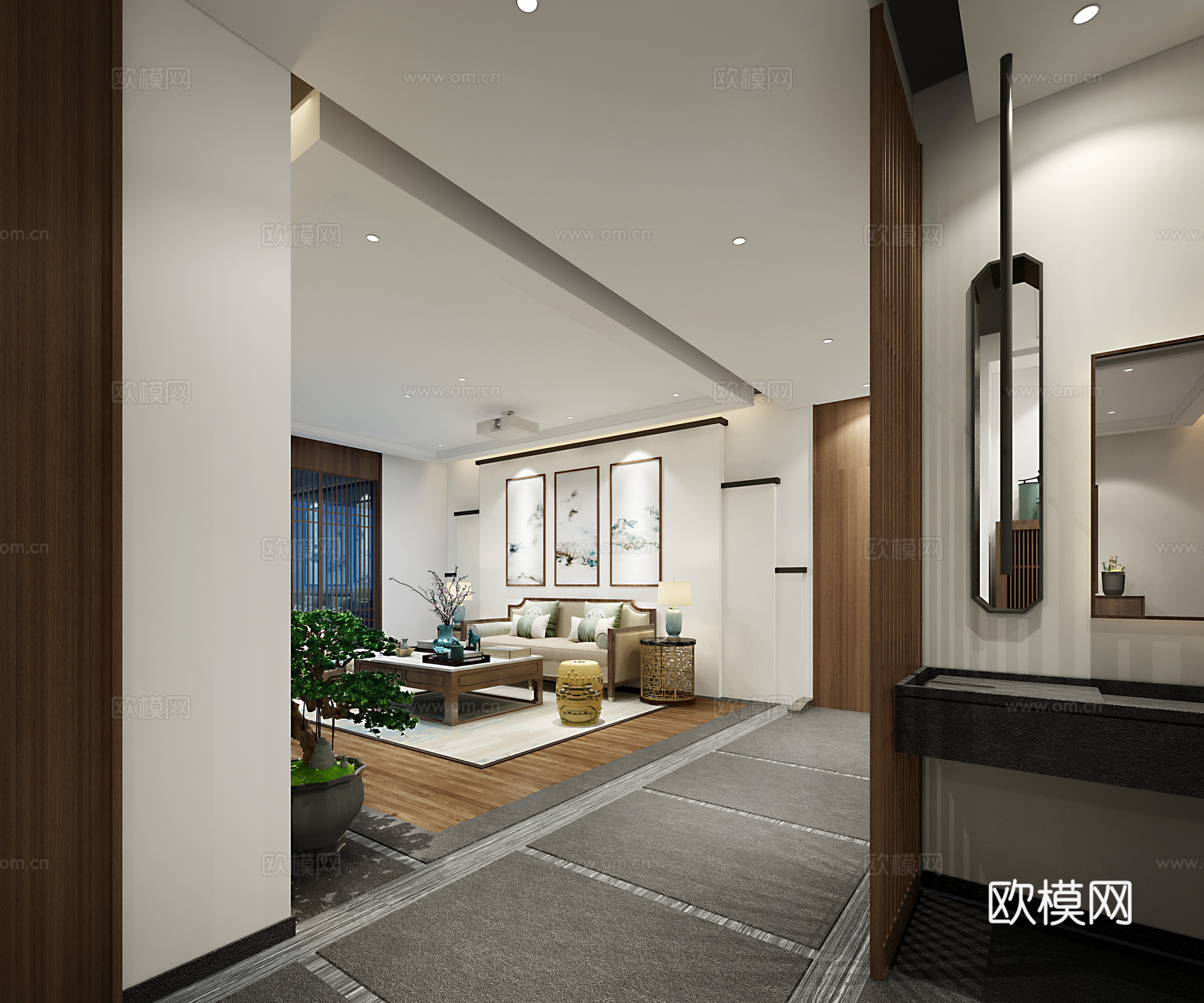 新中式客厅区3d模型