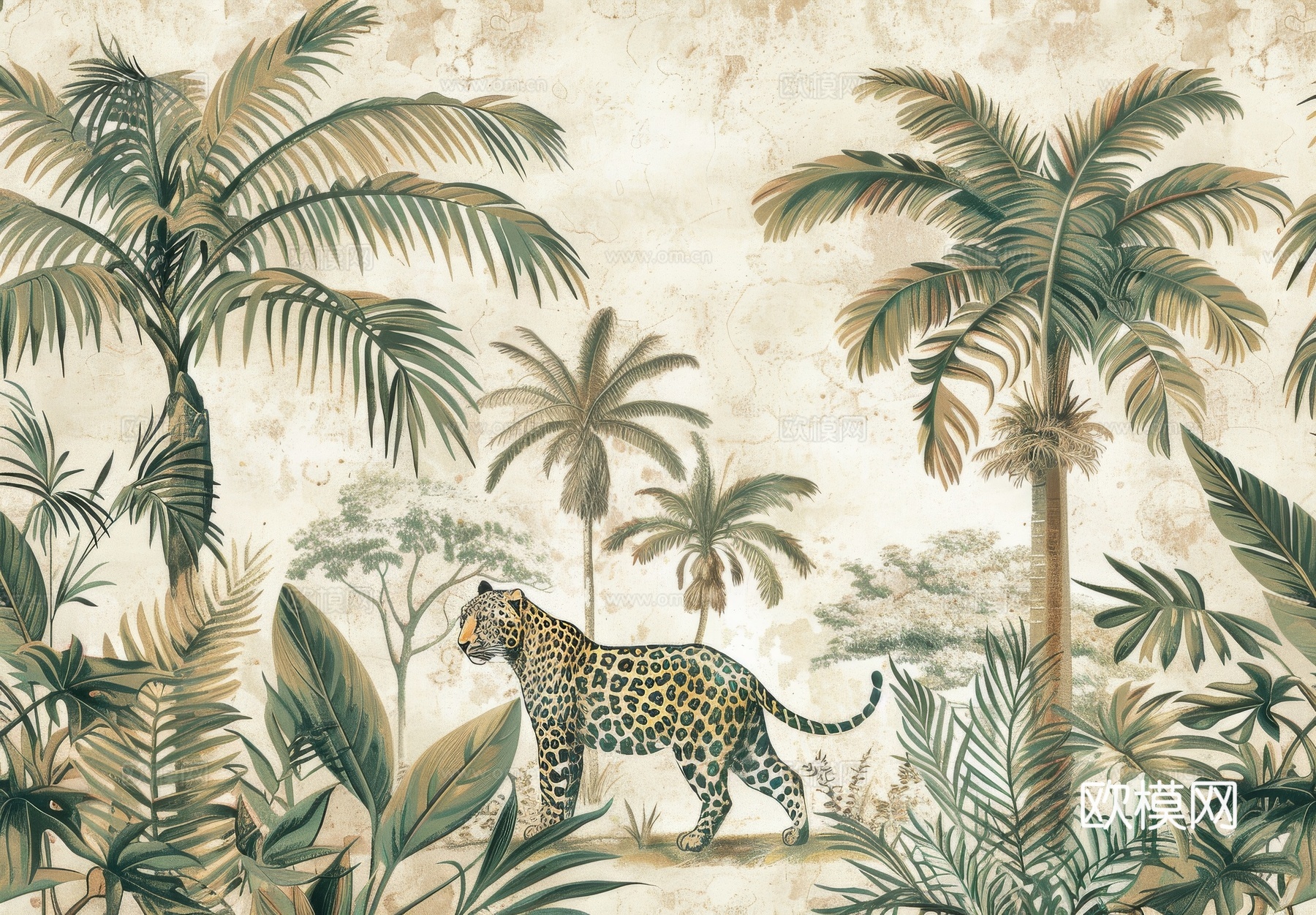 欧式田园热带雨林棕榈植物壁纸壁画下载（渲染图6）