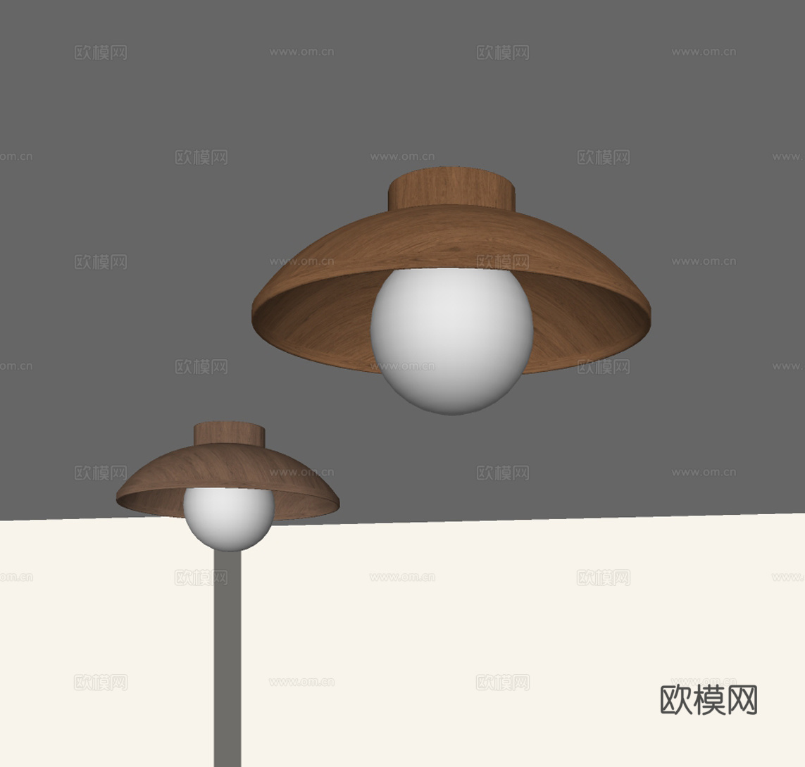 中古实木吸顶灯su模型