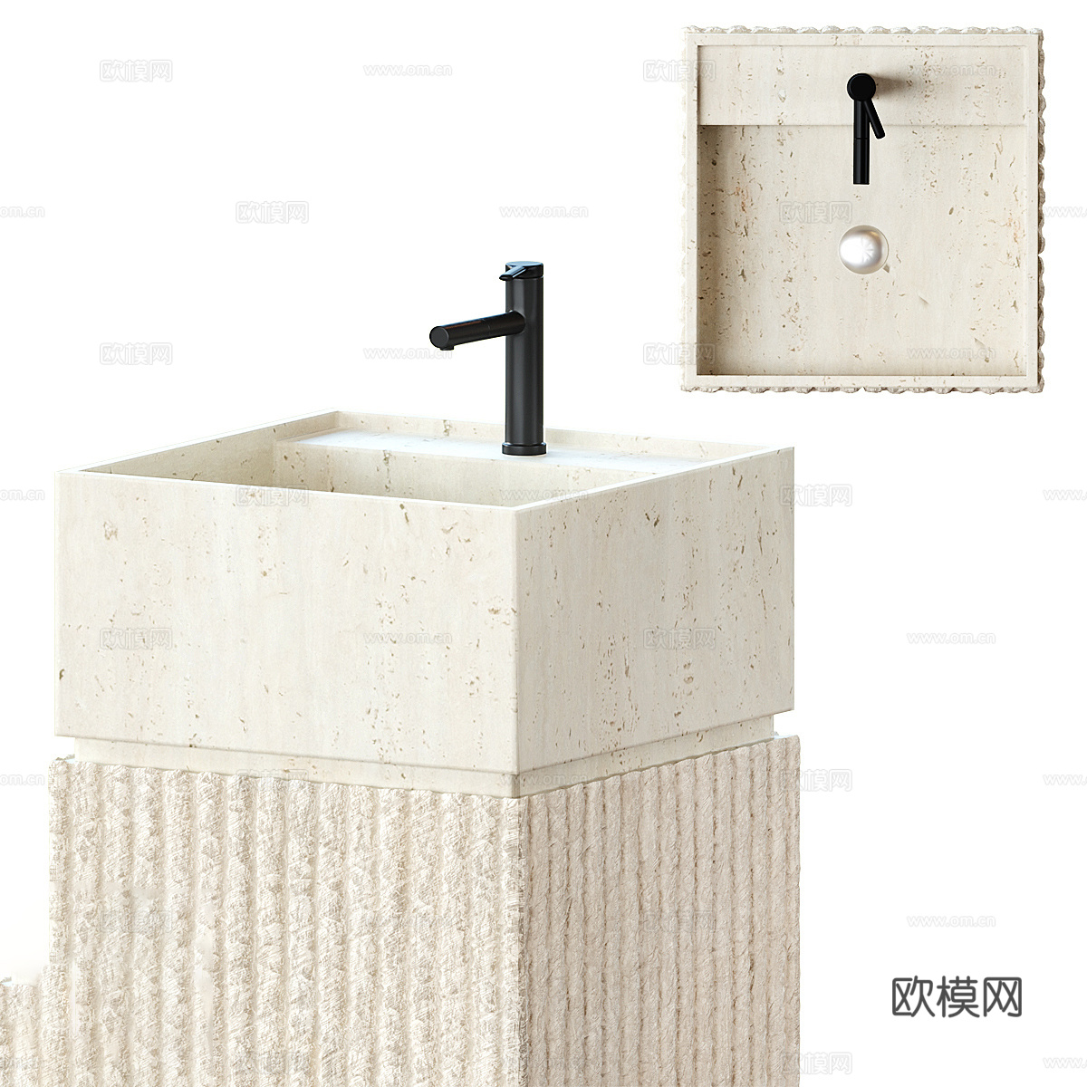 新中式茶几石材台盆3d模型