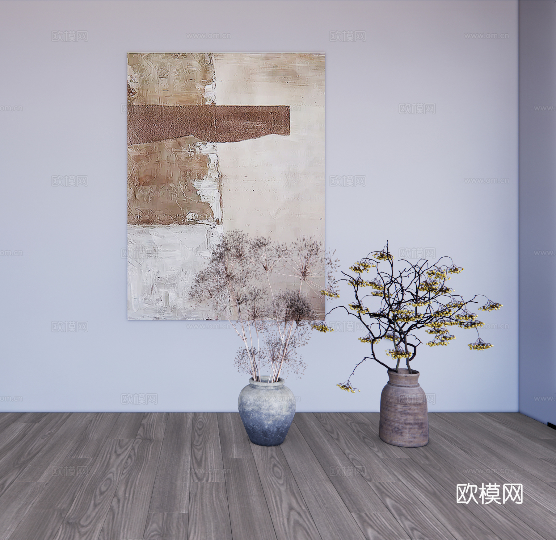 侘寂风花瓶花艺陶罐摆件组合su模型