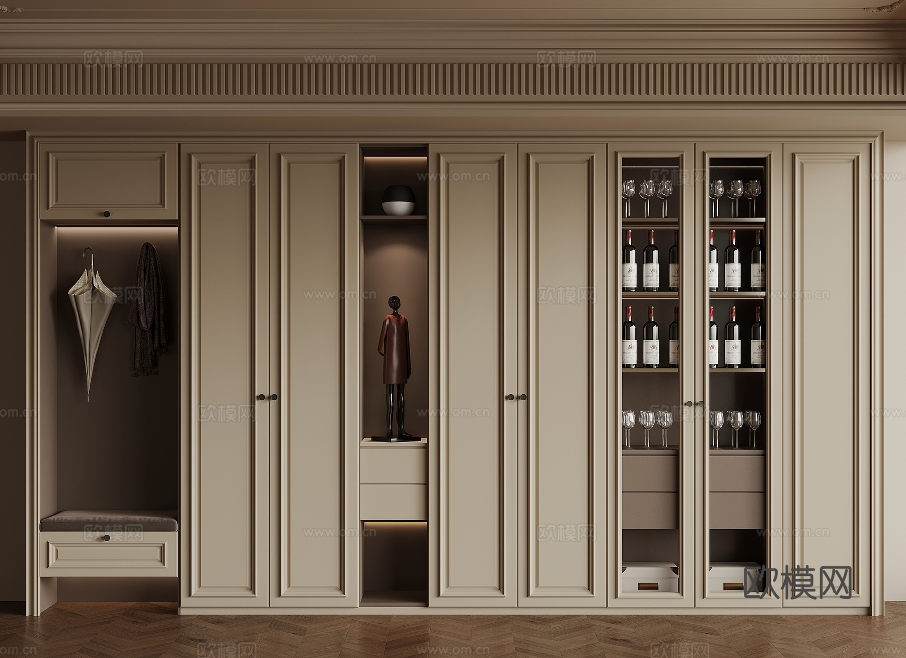 酒柜 法式奶油风酒柜 餐边柜.3d模型