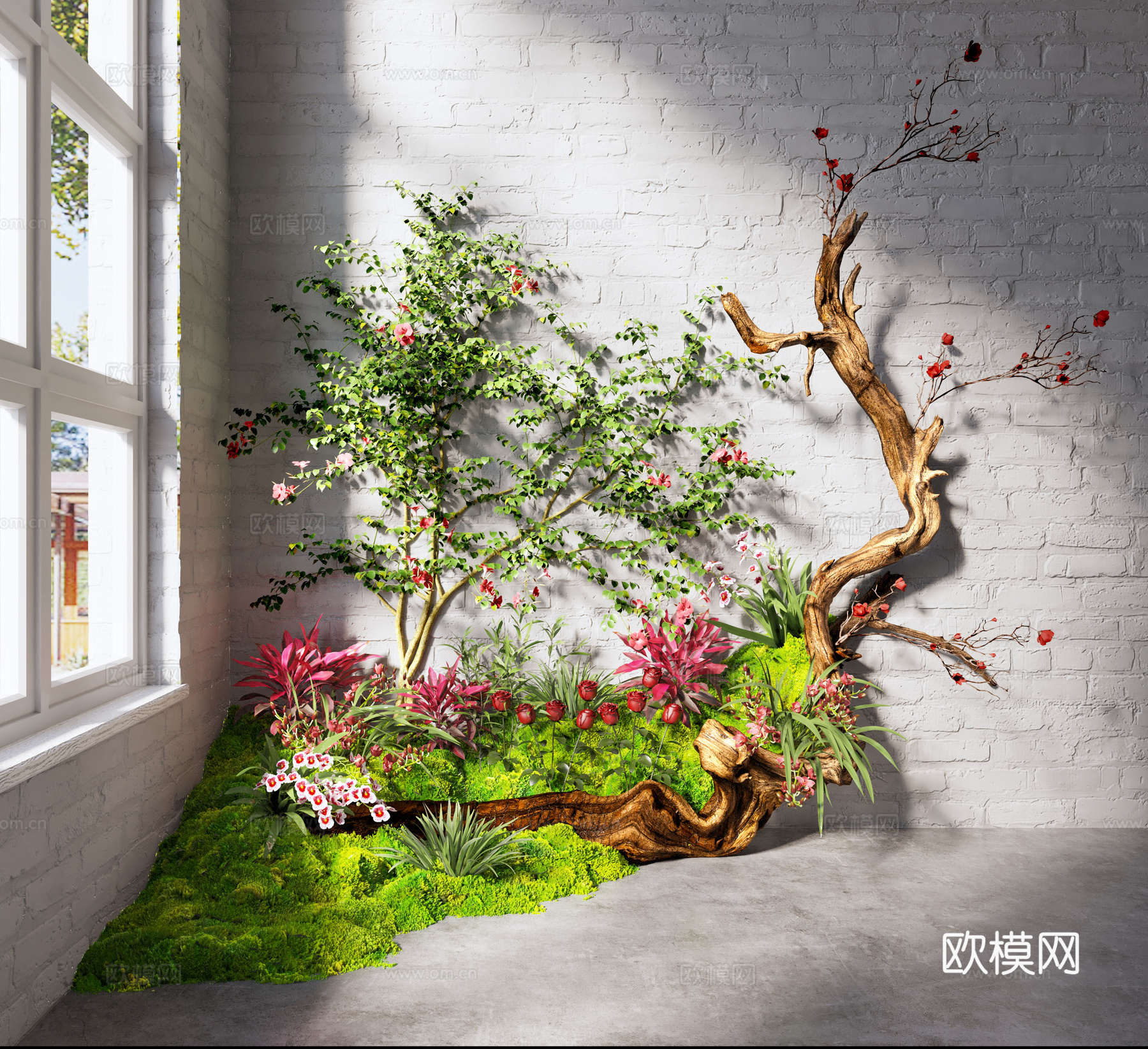 现代室内景观 景观小品 植物造景 植物堆 景观植物su模型