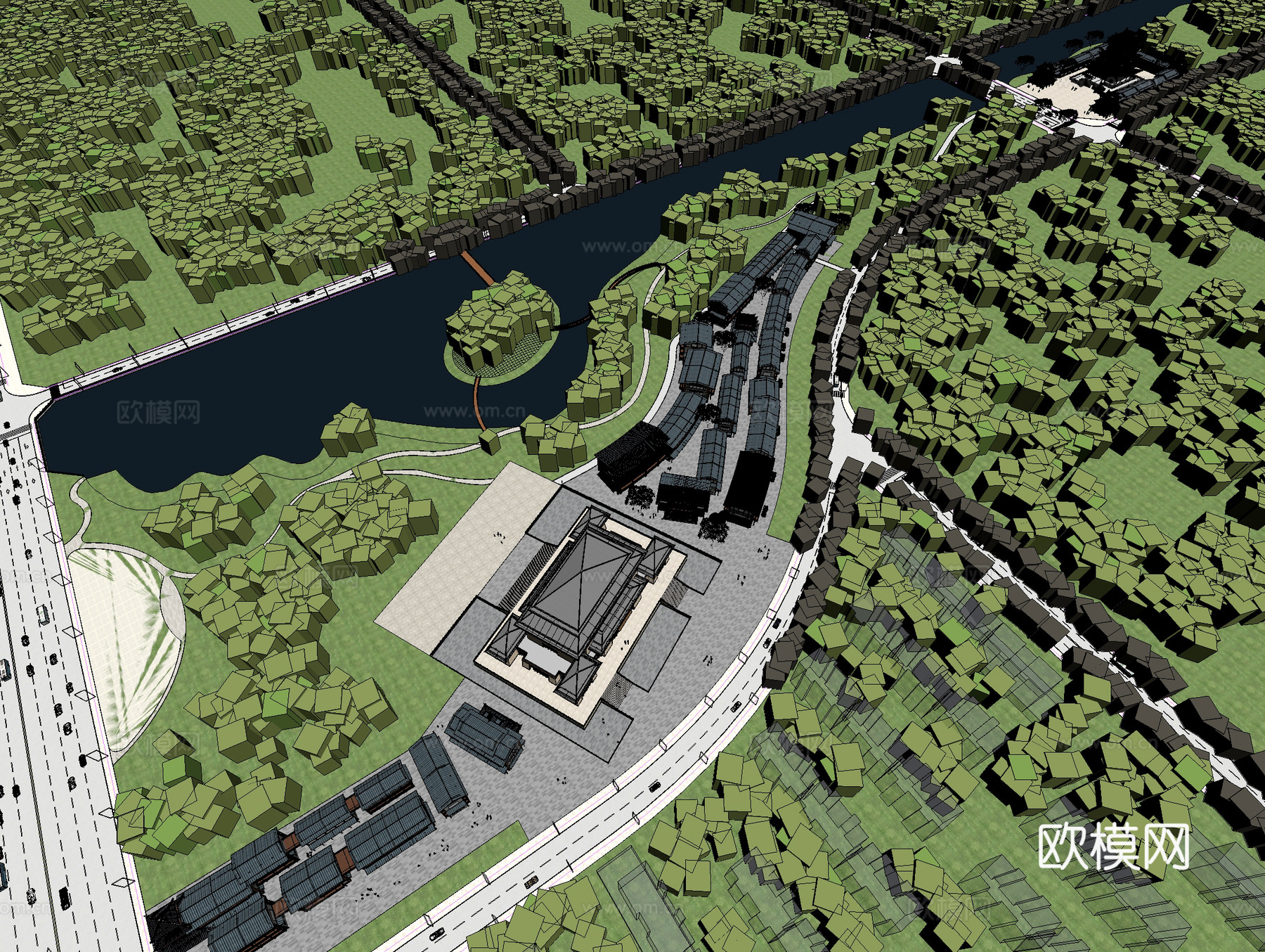 古建 中式建筑 小镇 古镇 园林 商业街3d模型