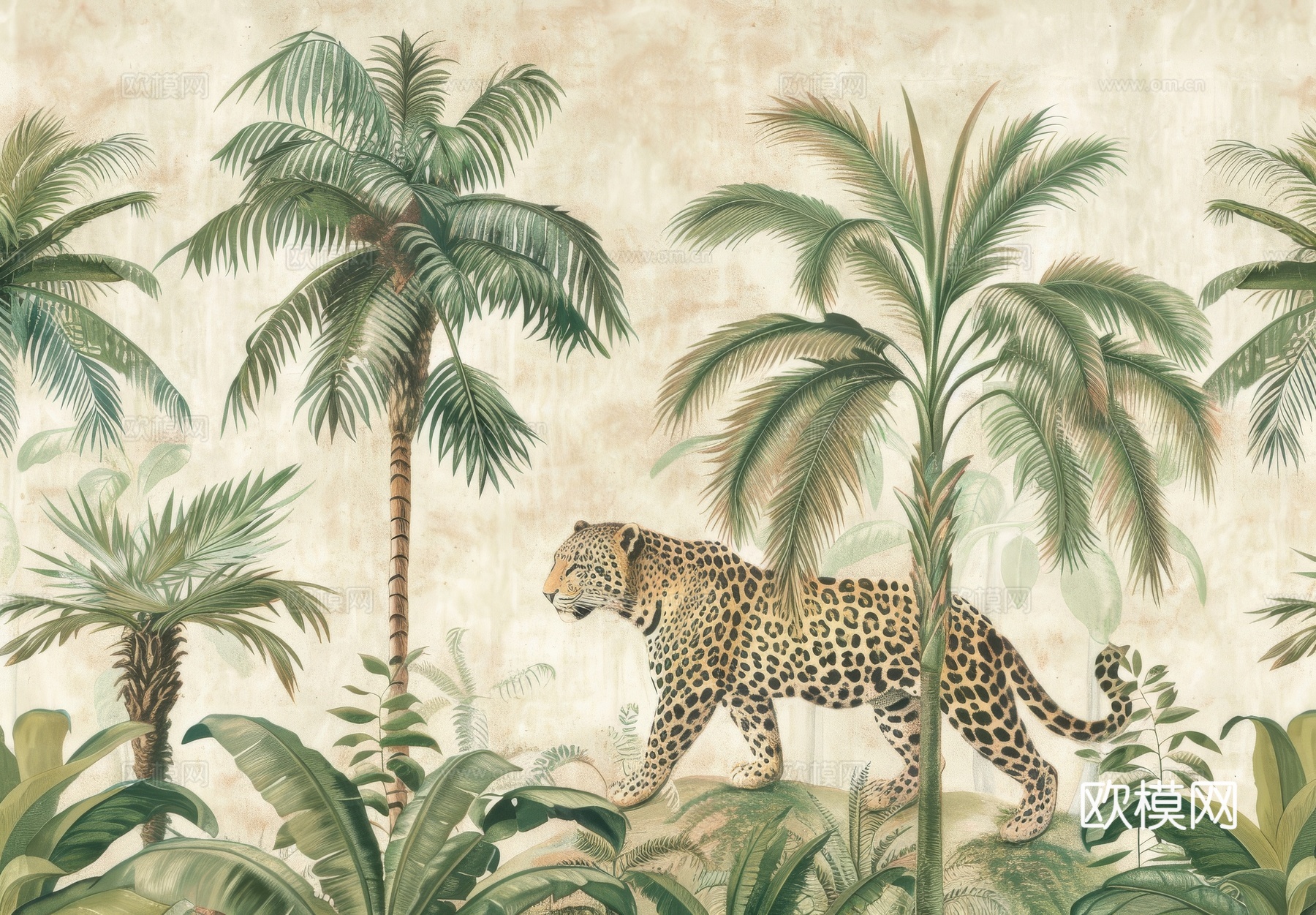 欧式田园热带雨林棕榈植物壁纸壁画下载（渲染图7）