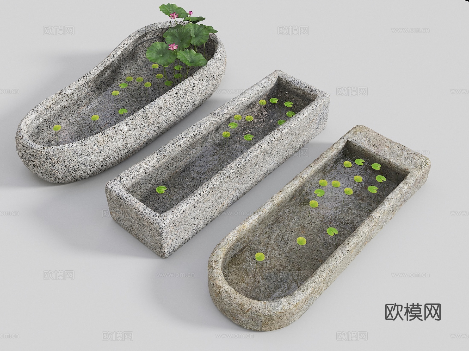 水槽荷花池 鱼池 石槽荷花池 室内景观石槽 中式景观小品 中su模型
