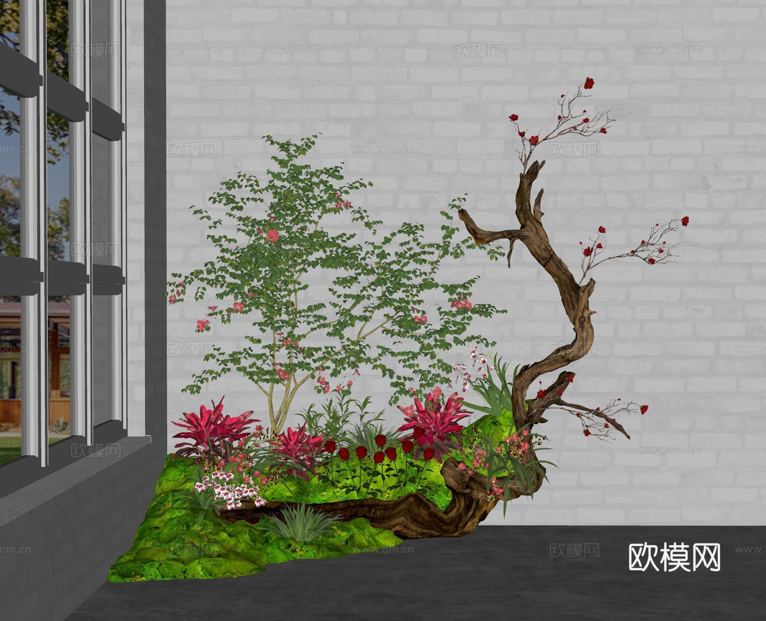 现代室内景观 景观小品 植物造景 植物堆 景观植物su模型