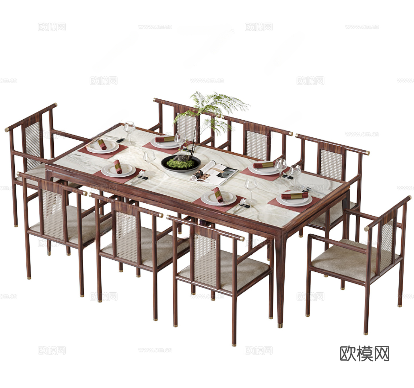 新中式餐桌椅su模型