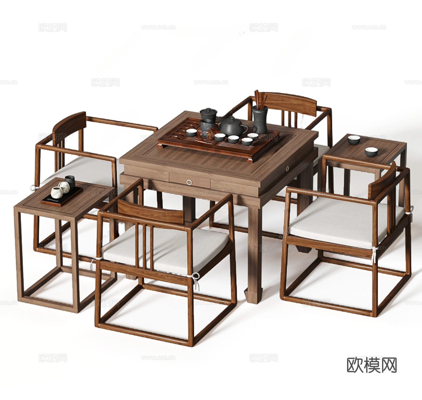 新中式茶桌八仙桌椅3d模型