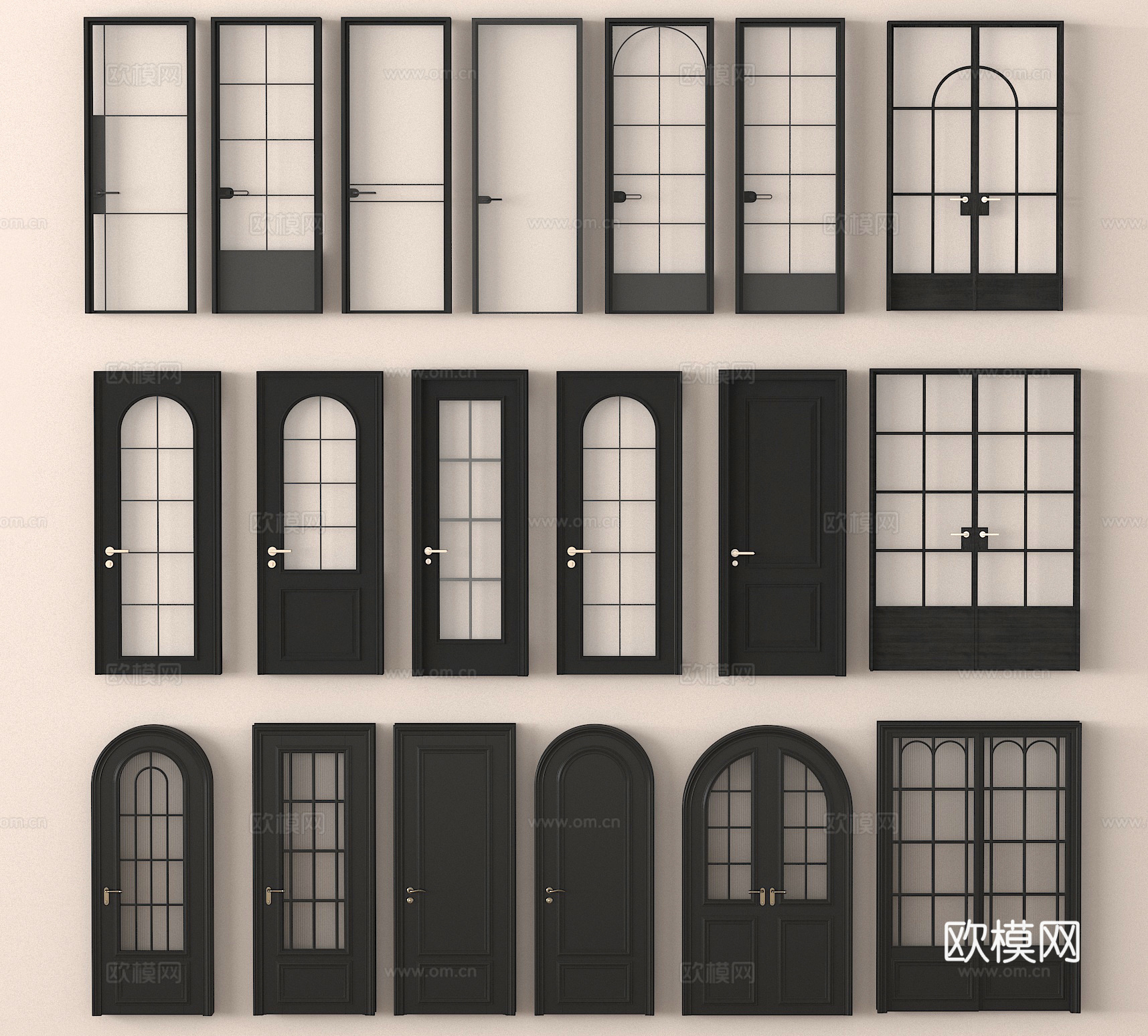 单开门 双开门 拱形门 玻璃门3d模型