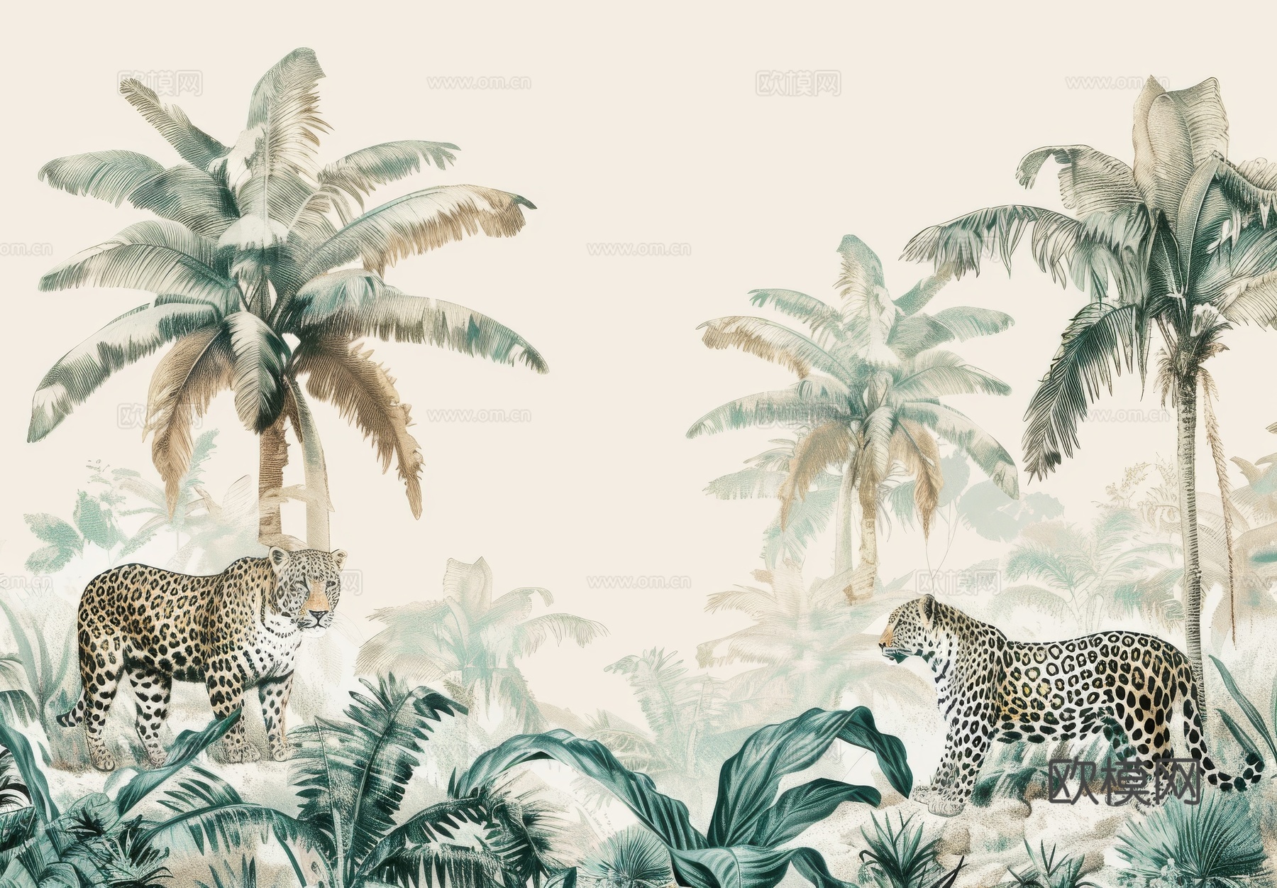 欧式田园热带雨林棕榈植物壁纸壁画下载（渲染图4）