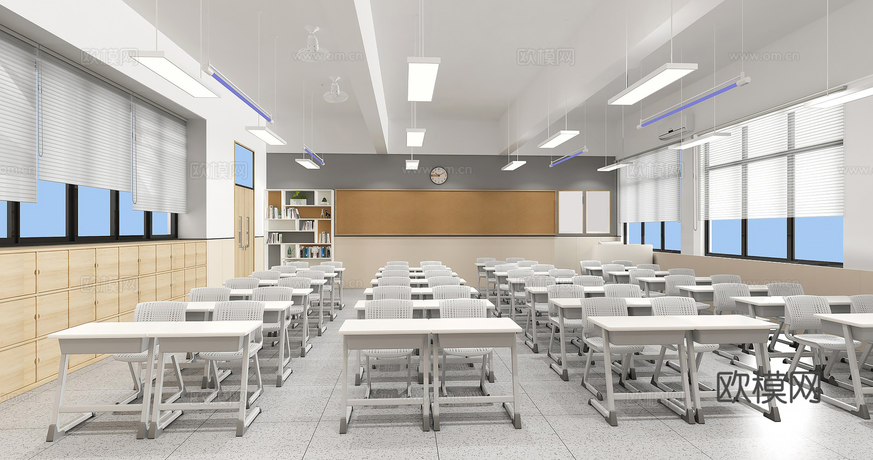 普通教室  中小学普通教室 学生课桌椅3d模型