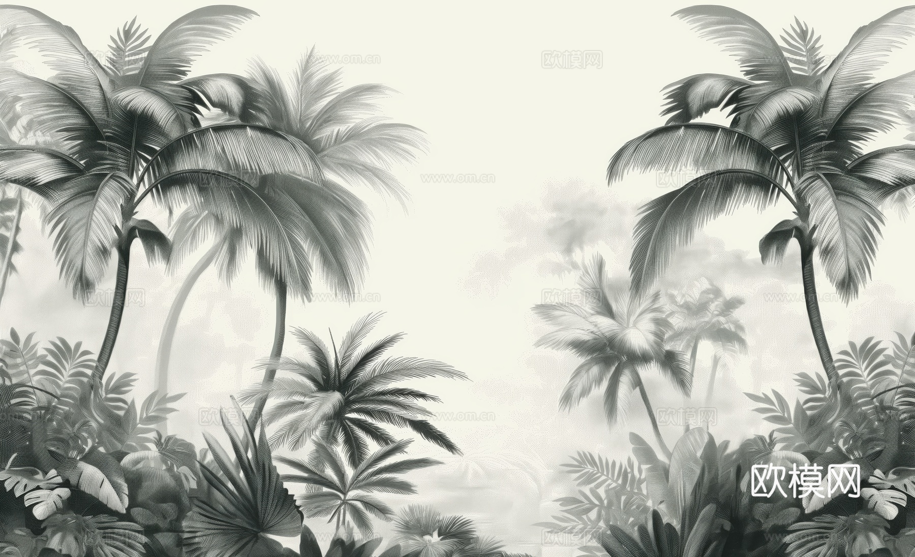 欧式田园热带雨林棕榈植物壁纸壁画下载（渲染图8）