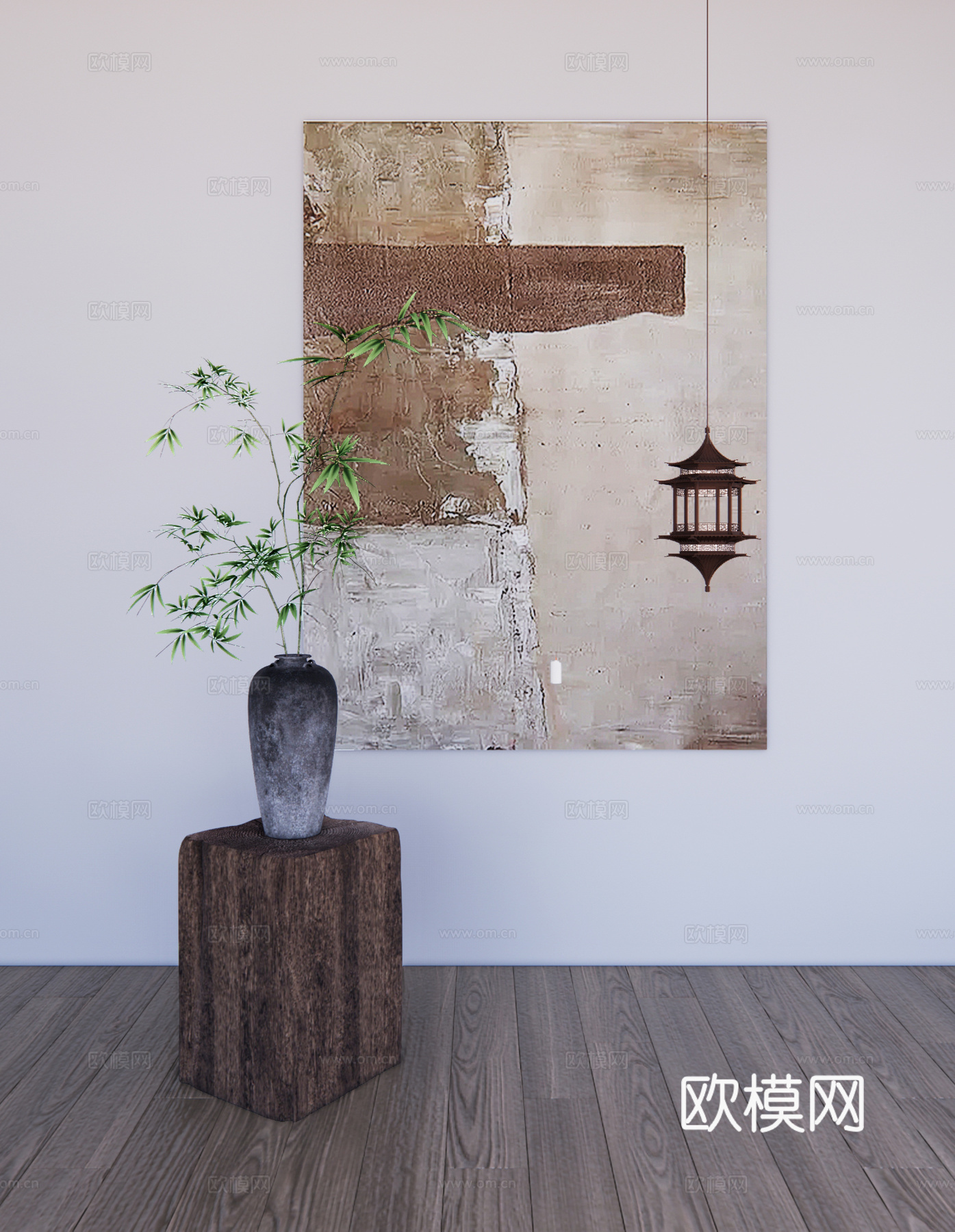 侘寂风花瓶花艺陶罐摆件组合su模型