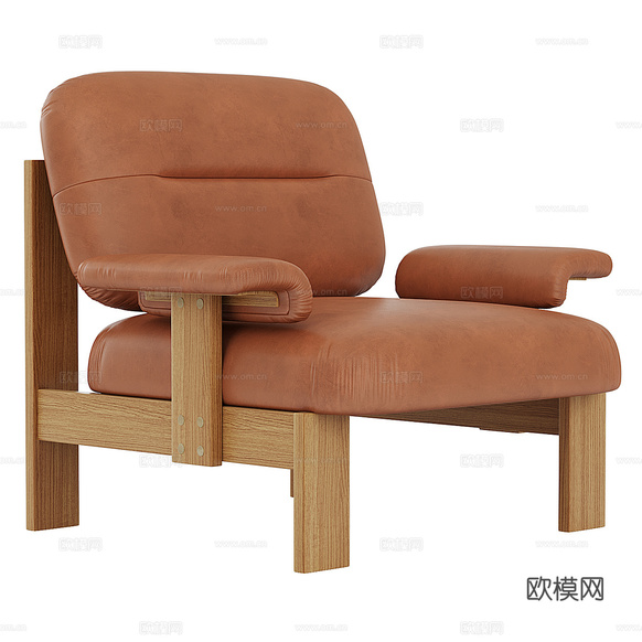 现代意式皮革休闲椅3d模型下载(渲染图2)