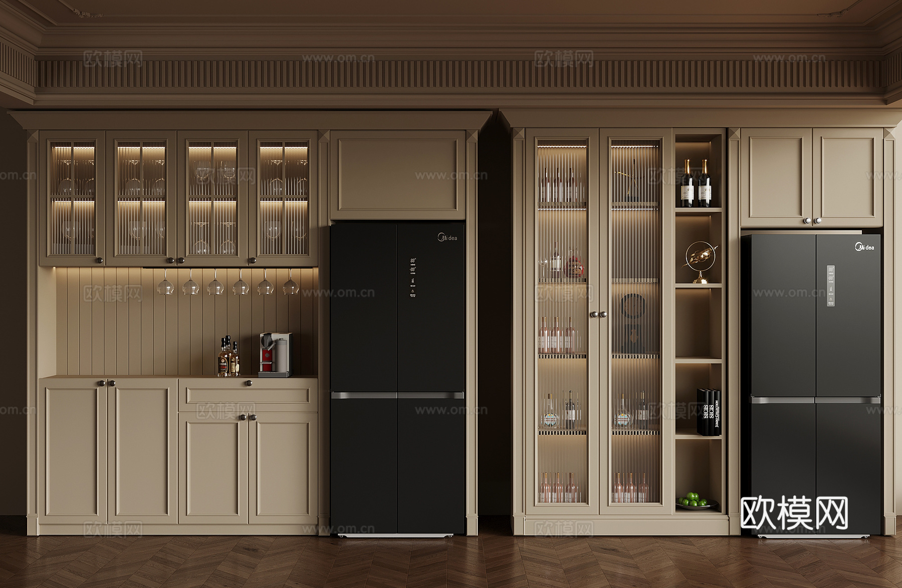 酒柜 法式奶油风酒柜 餐边柜.3d模型