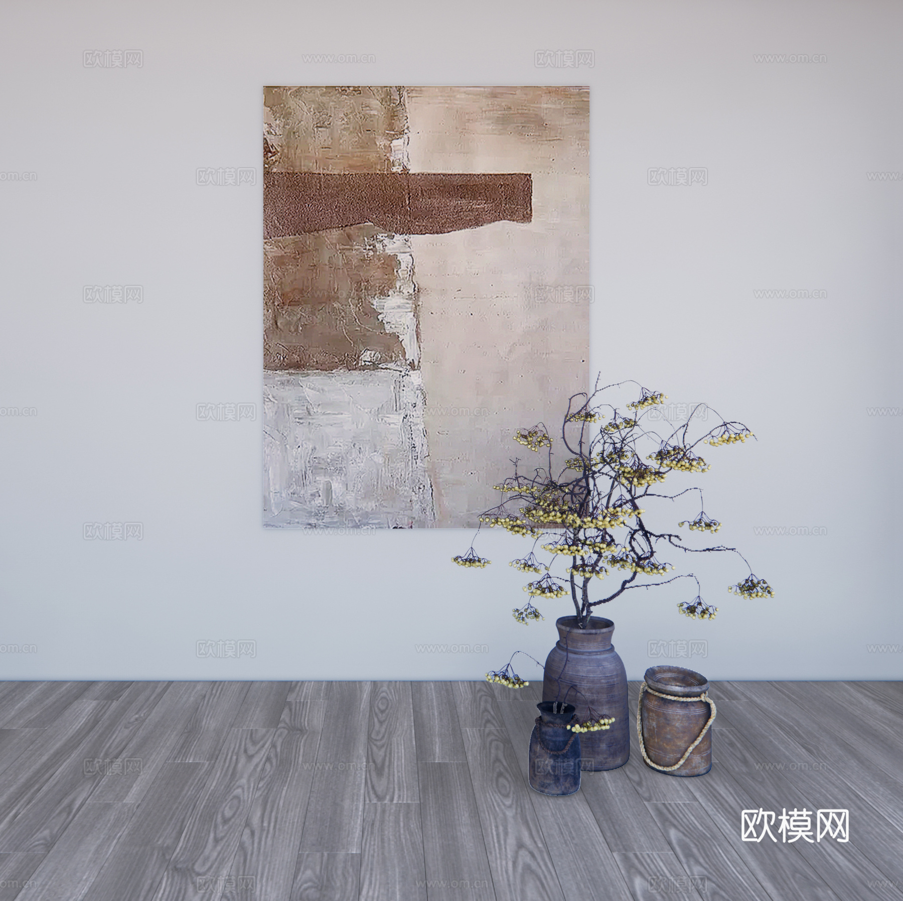 侘寂风花瓶花艺陶罐摆件组合su模型