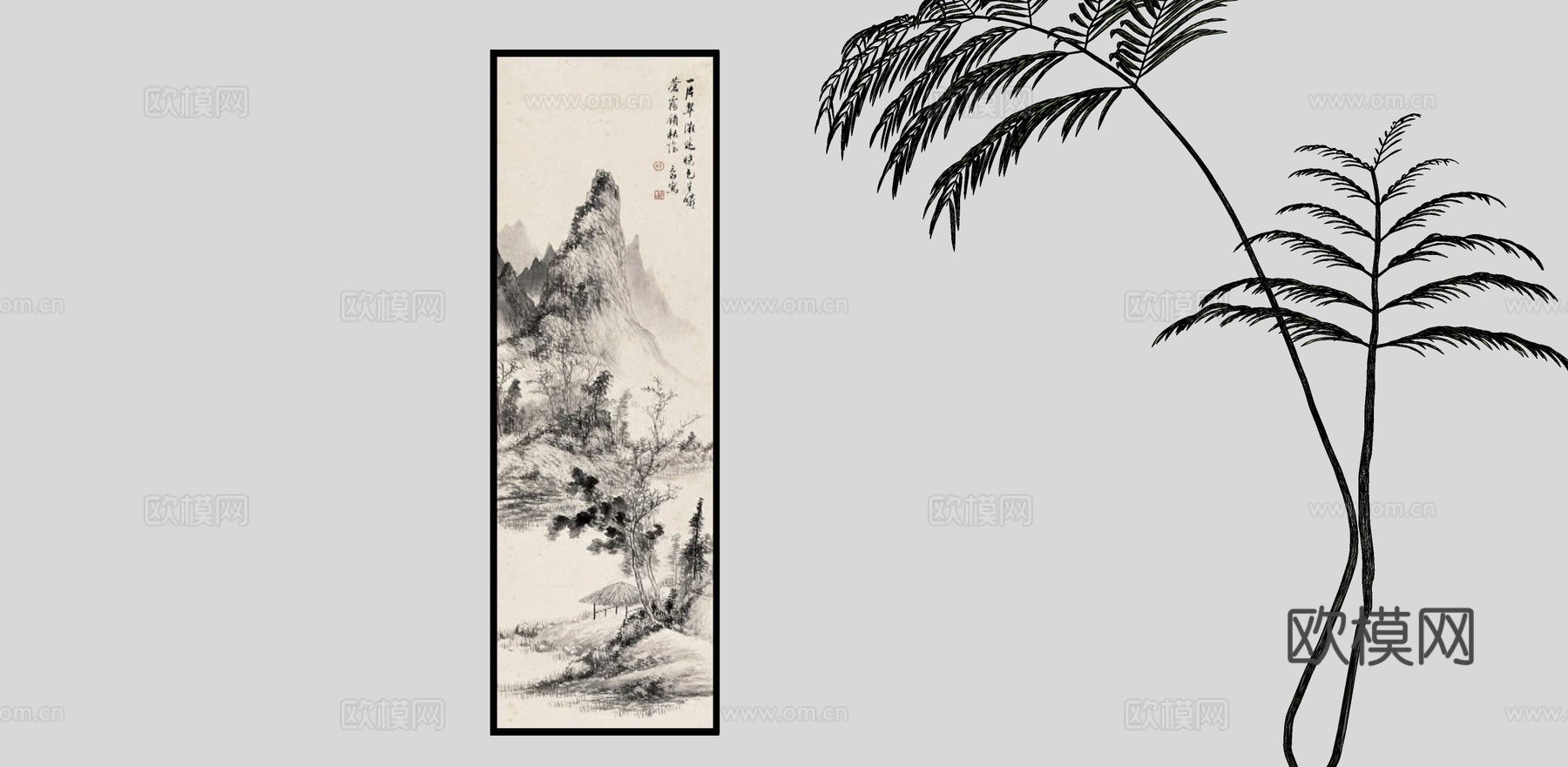 新中式禅意挂画su模型