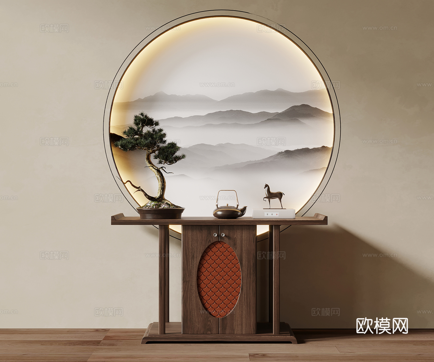 玄关 新中式玄关 玄关柜 端景柜 饰品摆件3d模型
