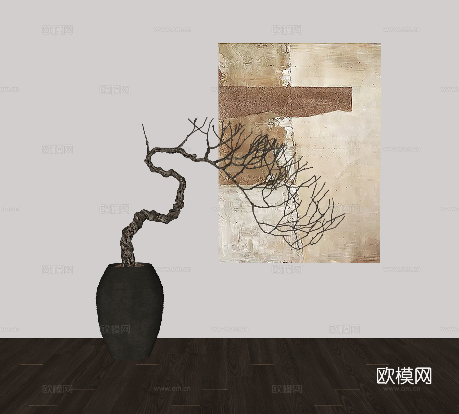 侘寂风花瓶花艺陶罐摆件组合su模型