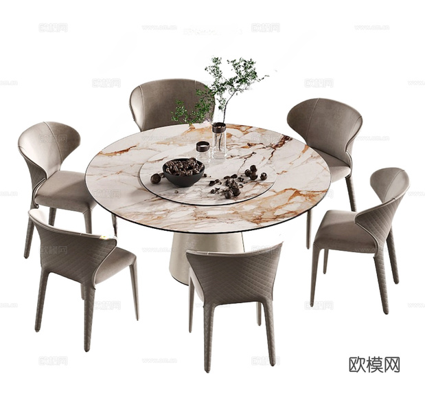现代圆形餐桌椅su模型下载(渲染图1)