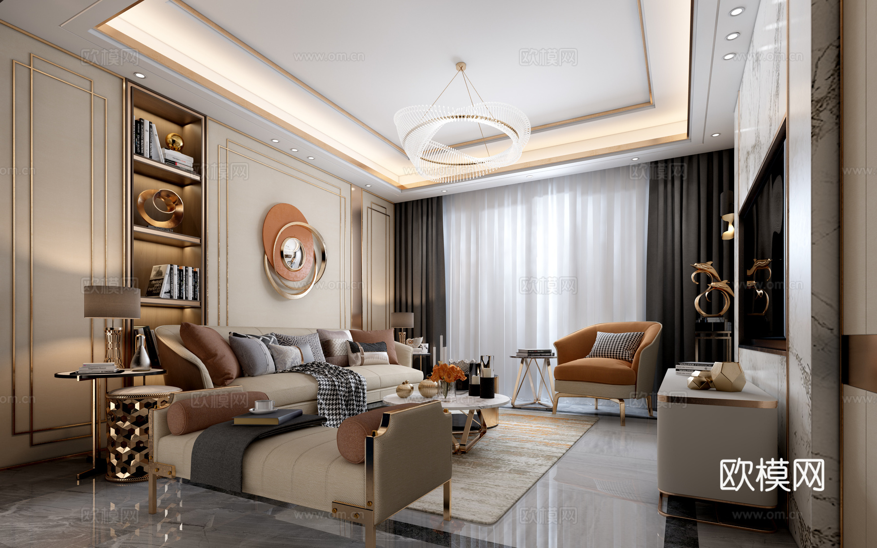 后现代客厅沙发灯具摆设3d模型