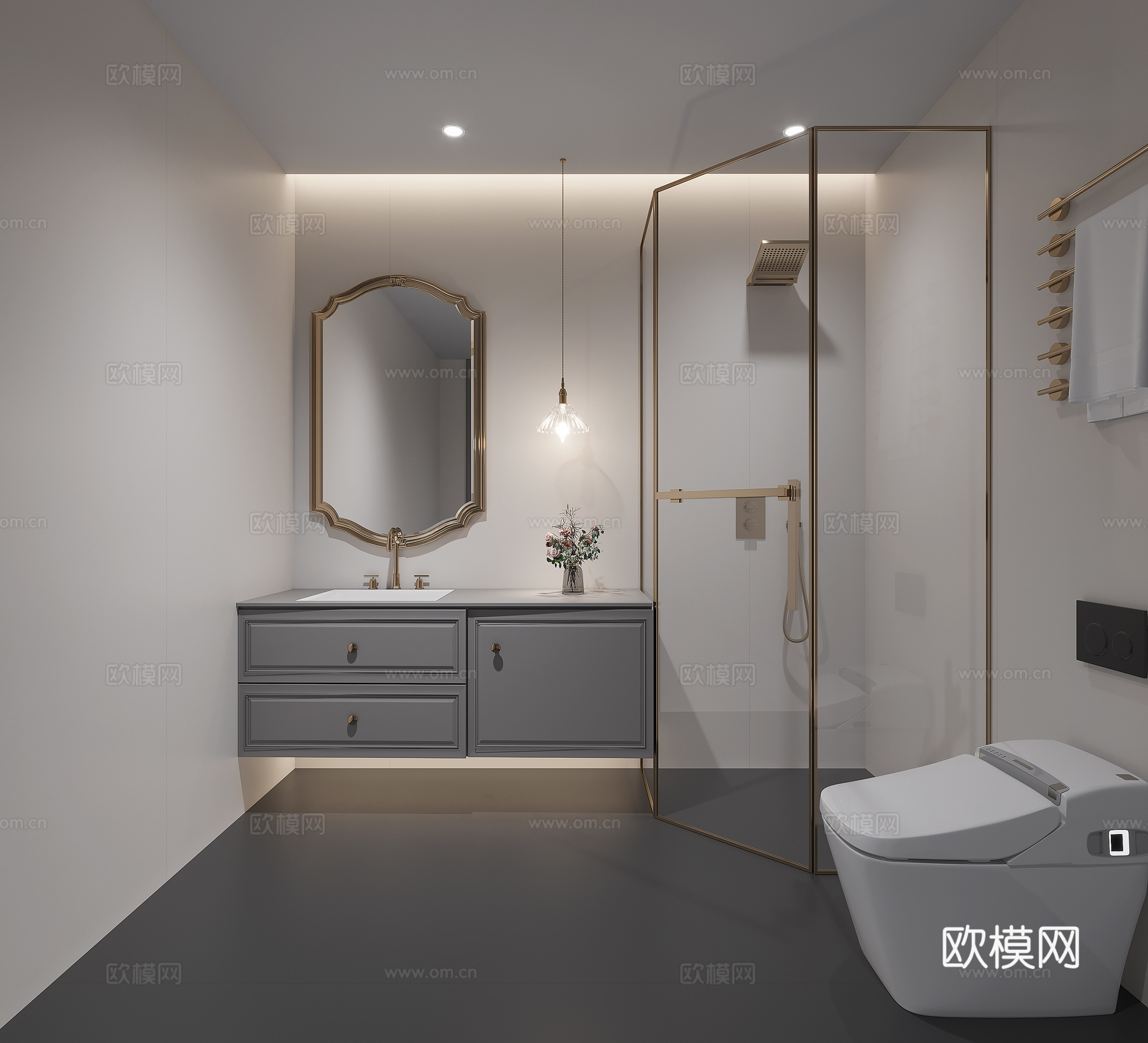 现代轻奢卫生间 干湿分离卫生间3d模型