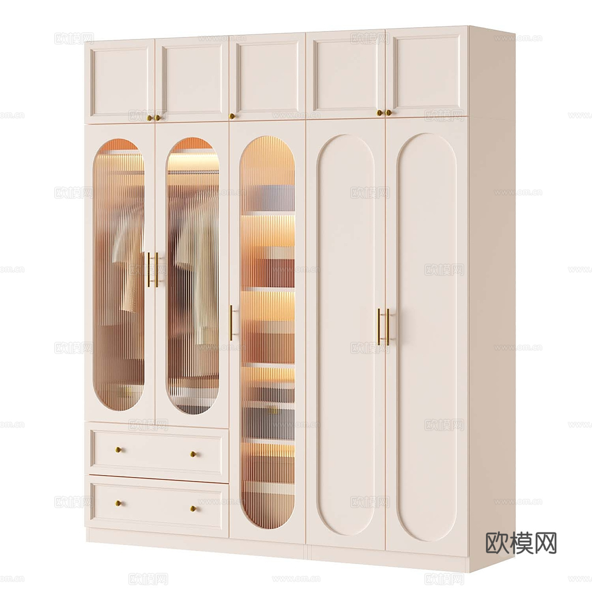 现代奶油风开门衣柜3d模型