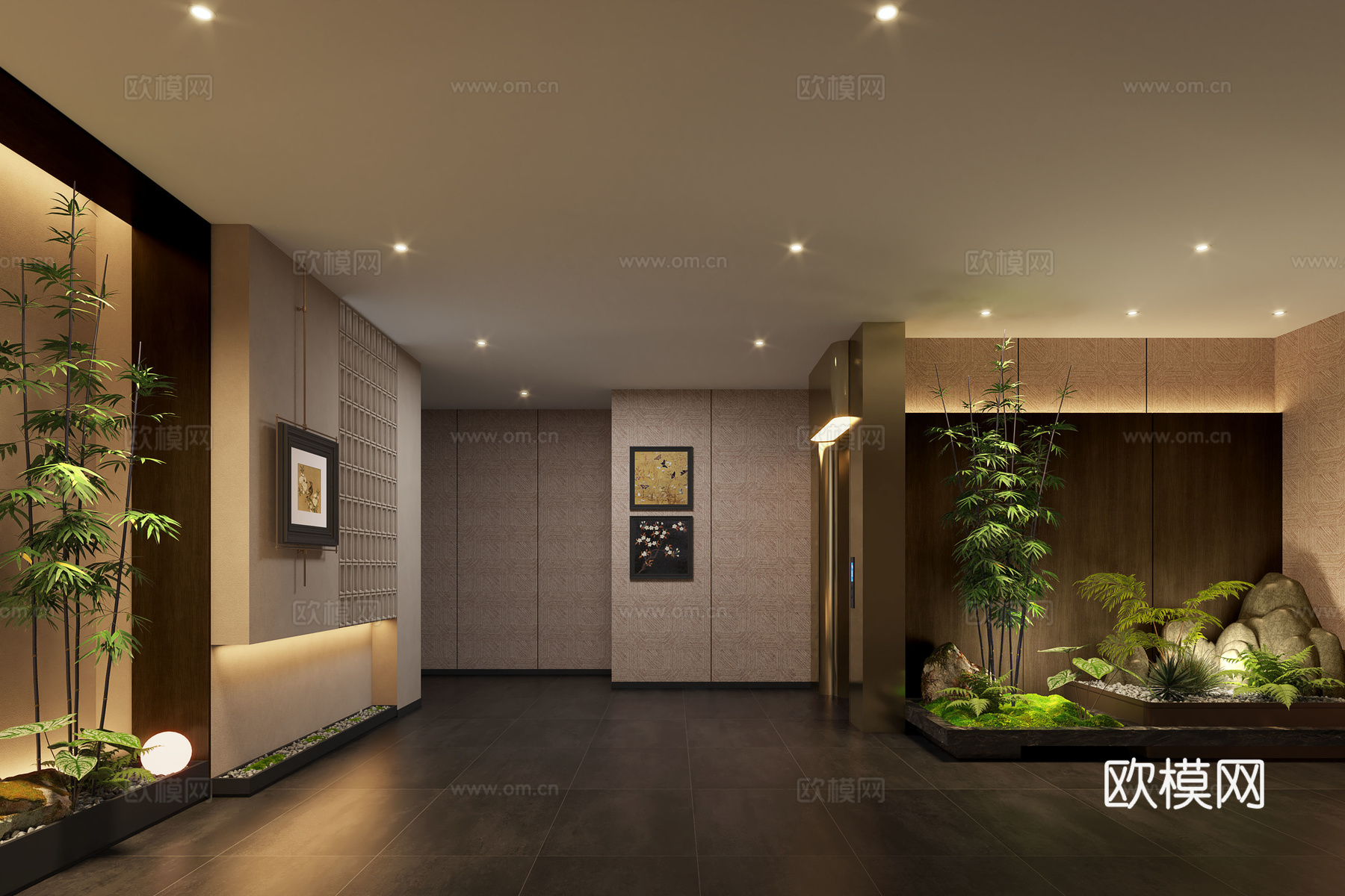 新中式酒店电梯厅 会所电梯厅 电梯厅过道 电梯间 电梯厅3d模型
