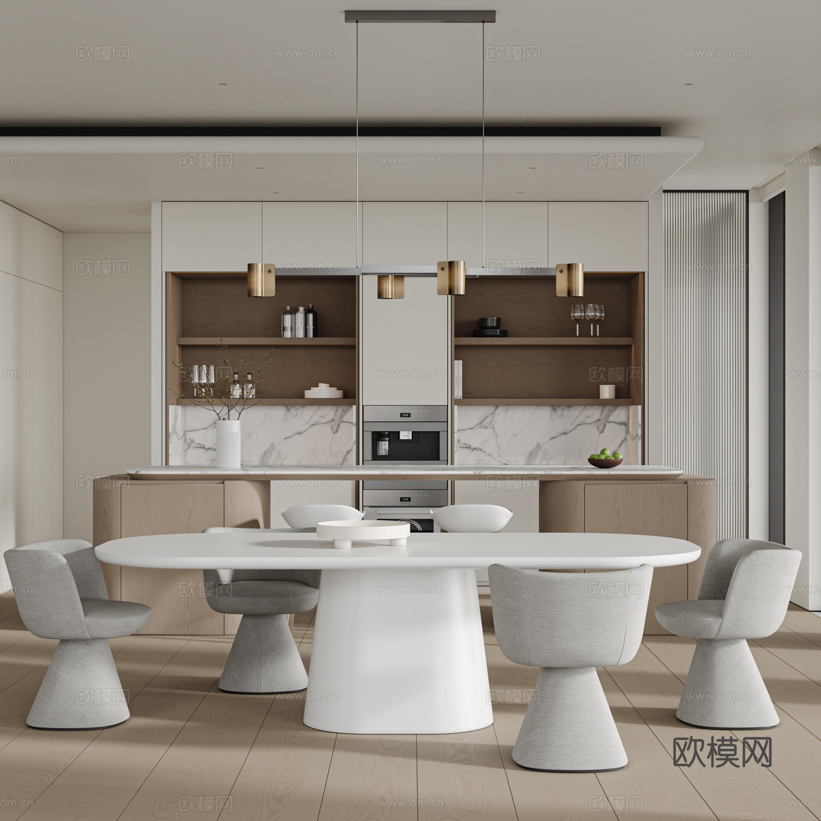 现代极简客餐厅3d模型