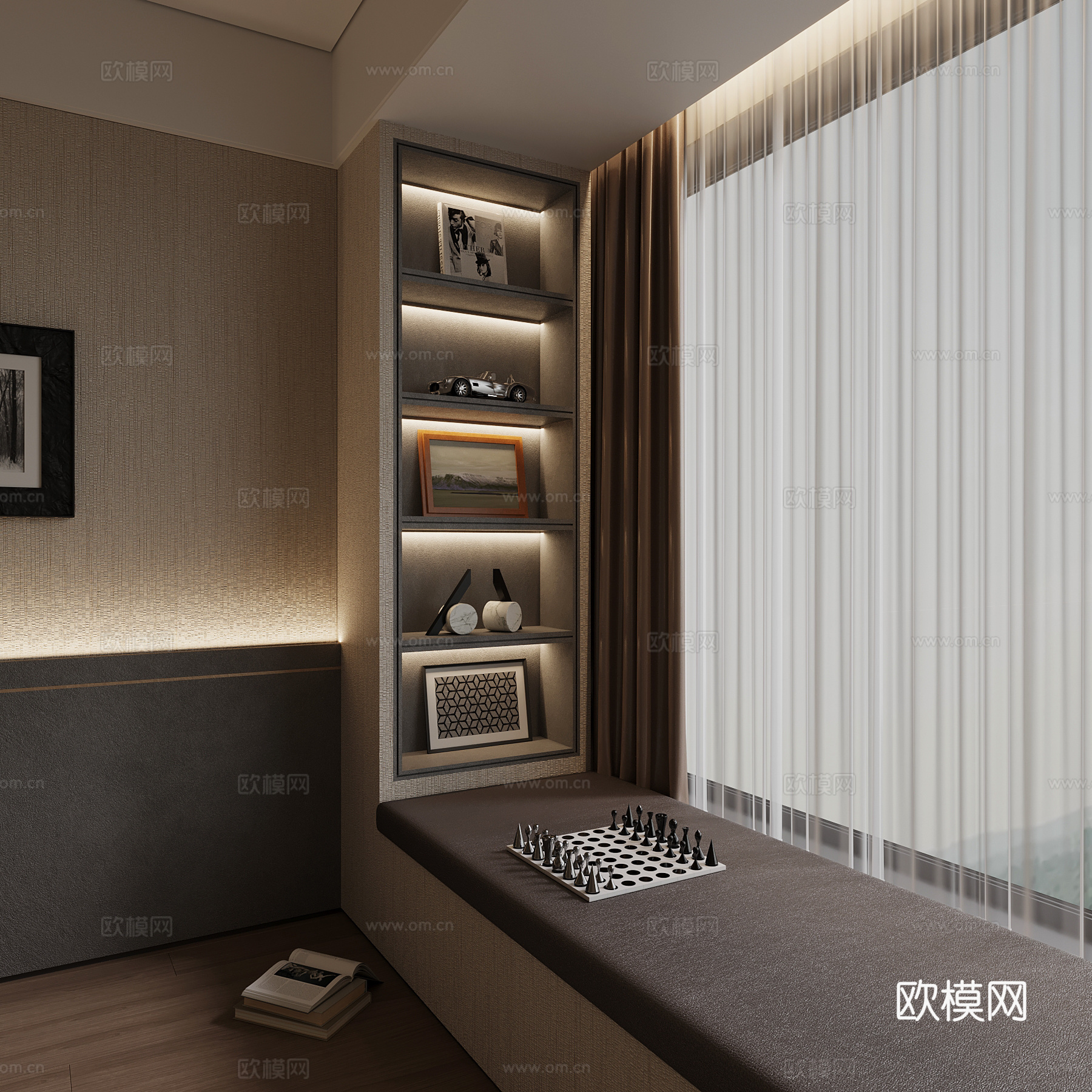 现代飘窗 飘窗柜su模型