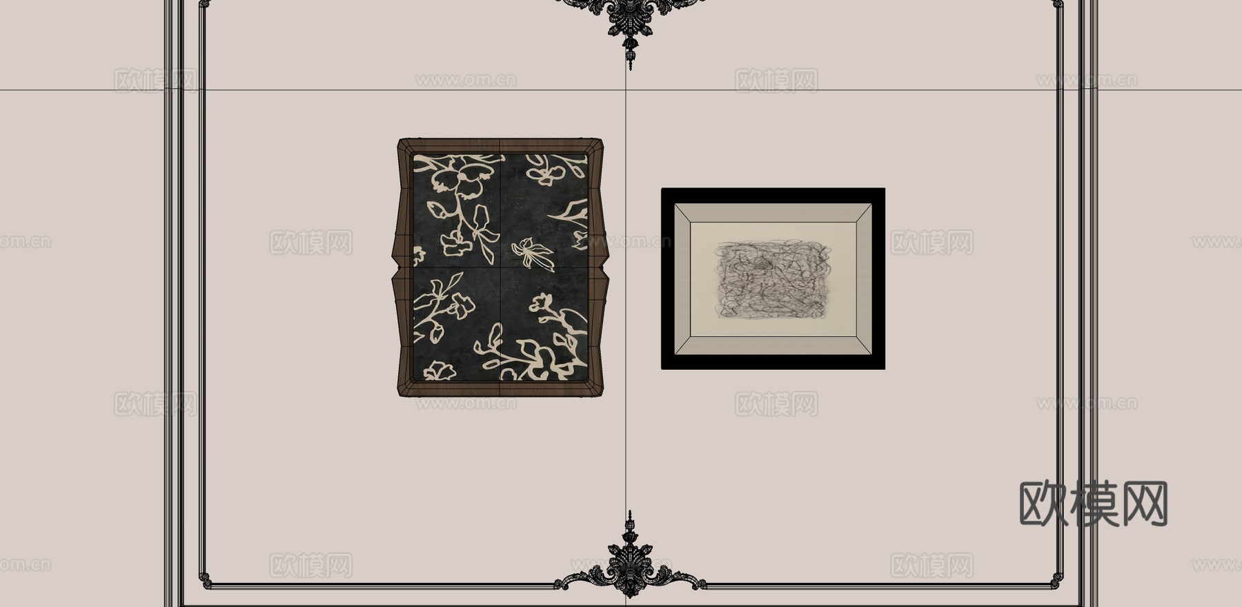 中古组合挂画su模型