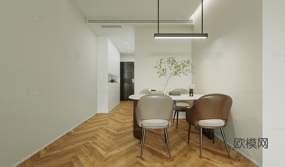 現(xiàn)代奶油風(fēng)客餐廳3d模型下載(渲染圖3)