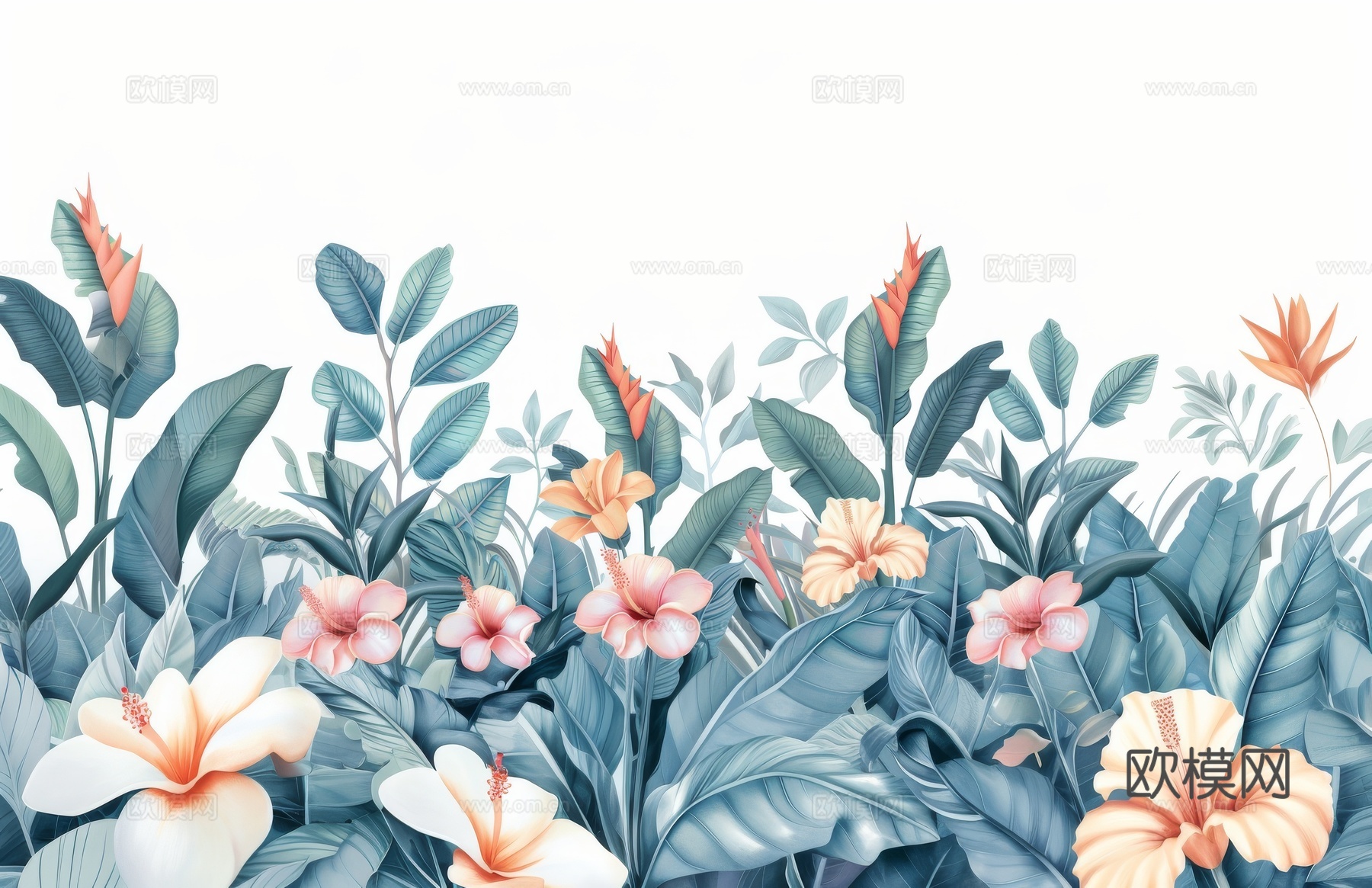 欧式田园热带雨林棕榈植物壁纸壁画
