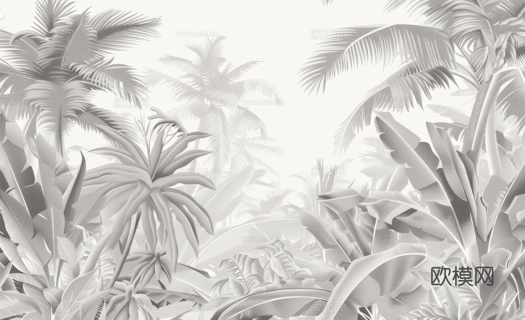 欧式田园热带雨林棕榈植物壁纸壁画下载（渲染图8）