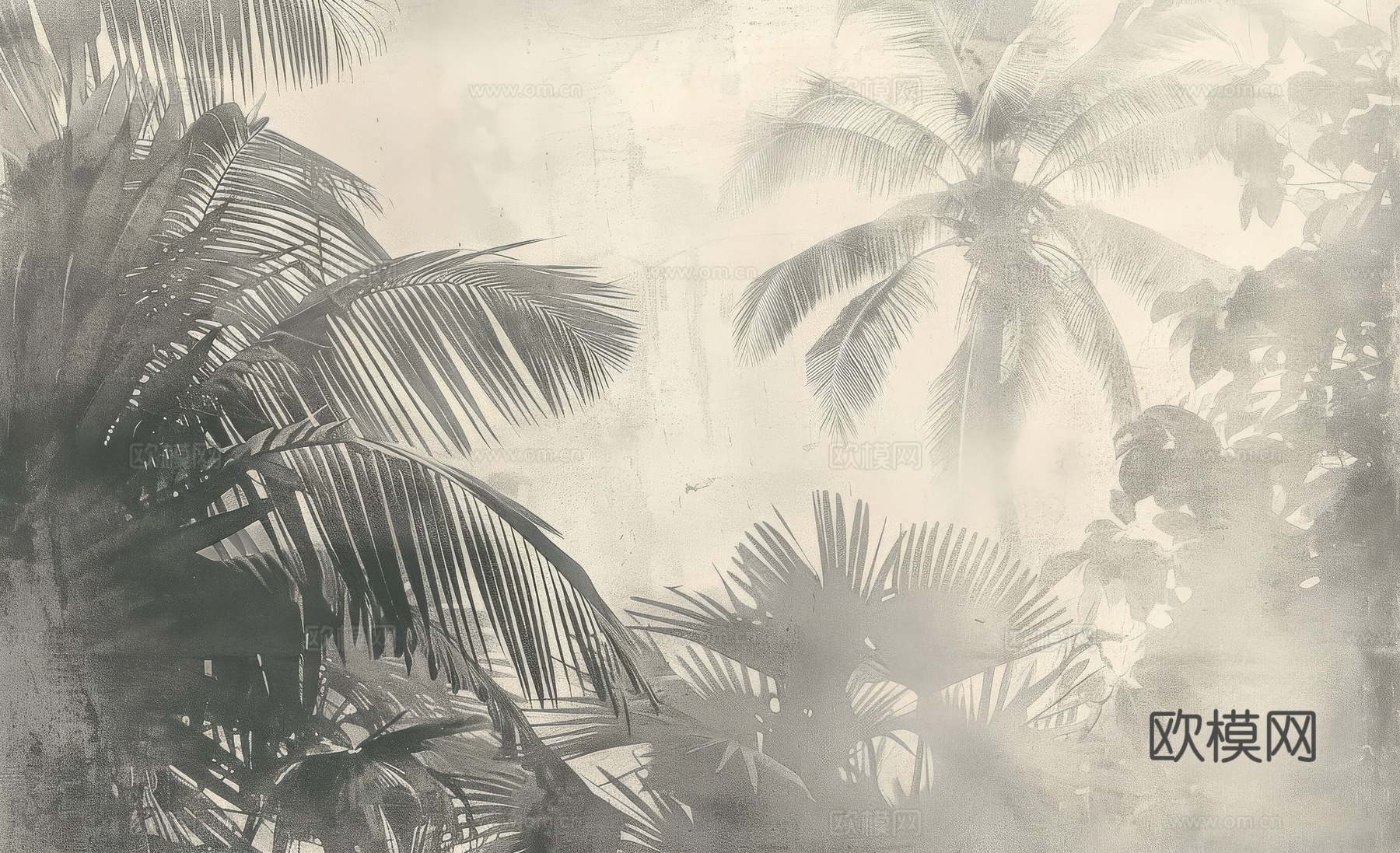 欧式田园热带雨林棕榈植物壁纸壁画下载（渲染图3）
