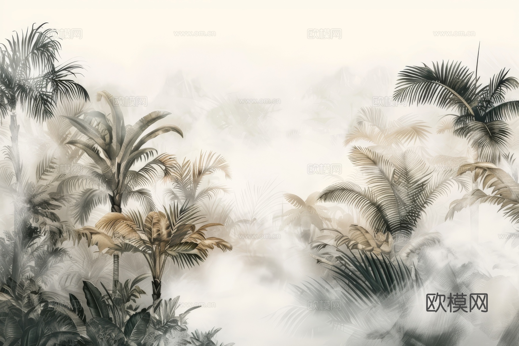 欧式田园热带雨林棕榈植物壁纸壁画